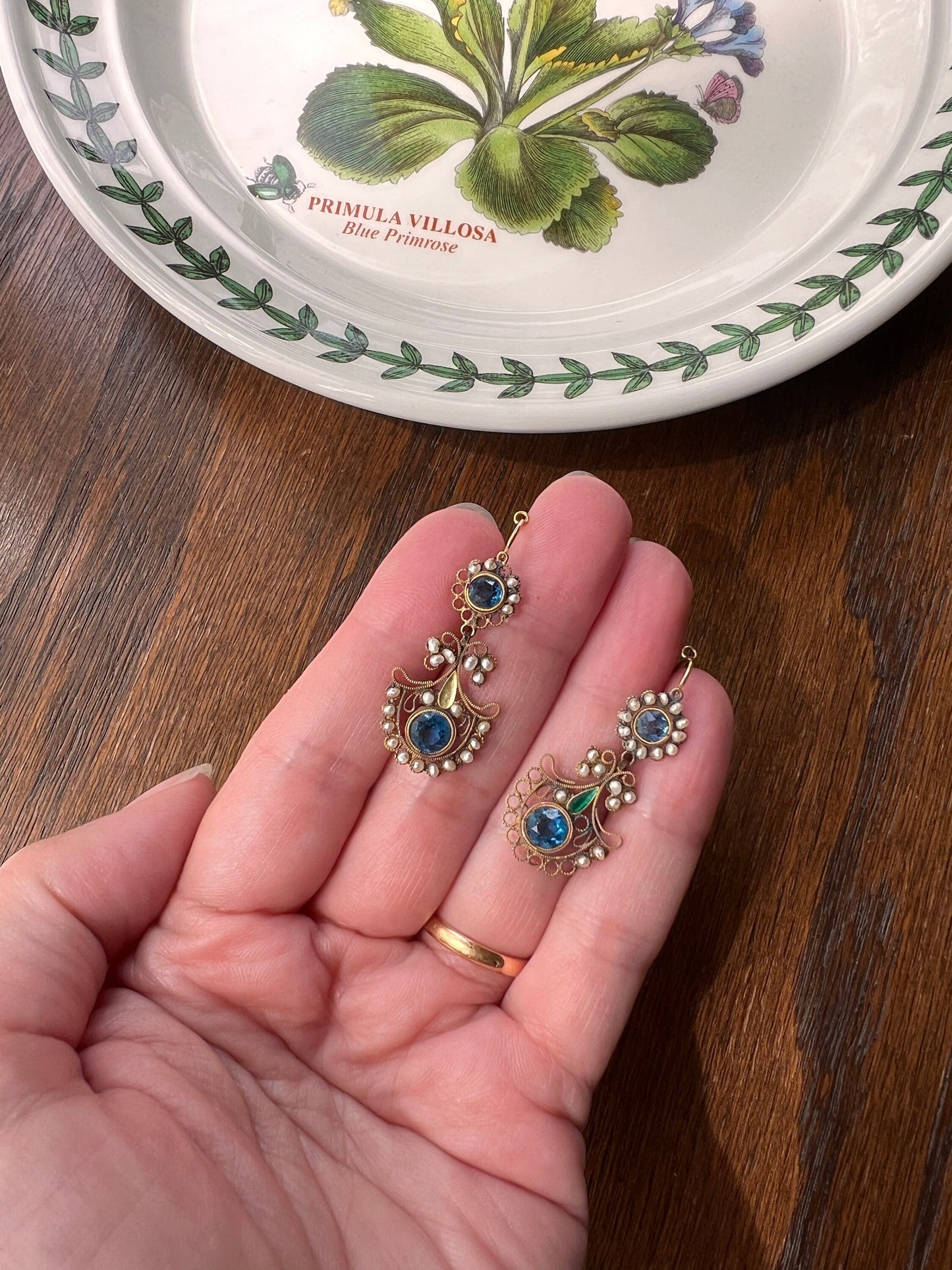 PEACOCK Rare 200 Year Old FRENCH Day to Night Dangle Dormeuse Earrings 18k Gold Blue Paste Pearls Vintage Georgian Napoleon Bonaparte Gift