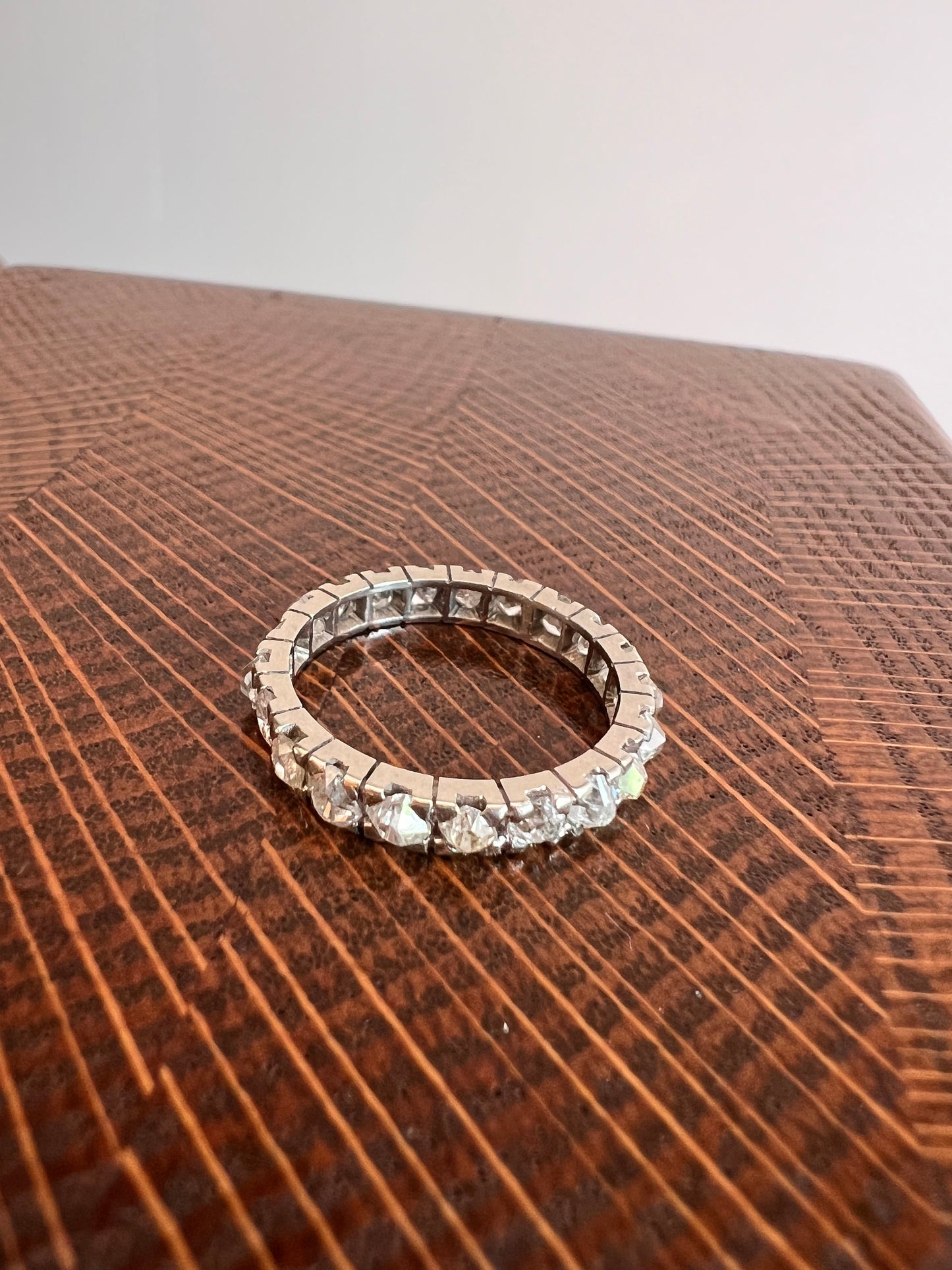 Chunky French Antique Art Deco 1.7 Carat Tall Square Old Mine Cut DIAMOND FuLL ETERNITY Band Ring 18k White GOLD Wedding Anniversary OmC