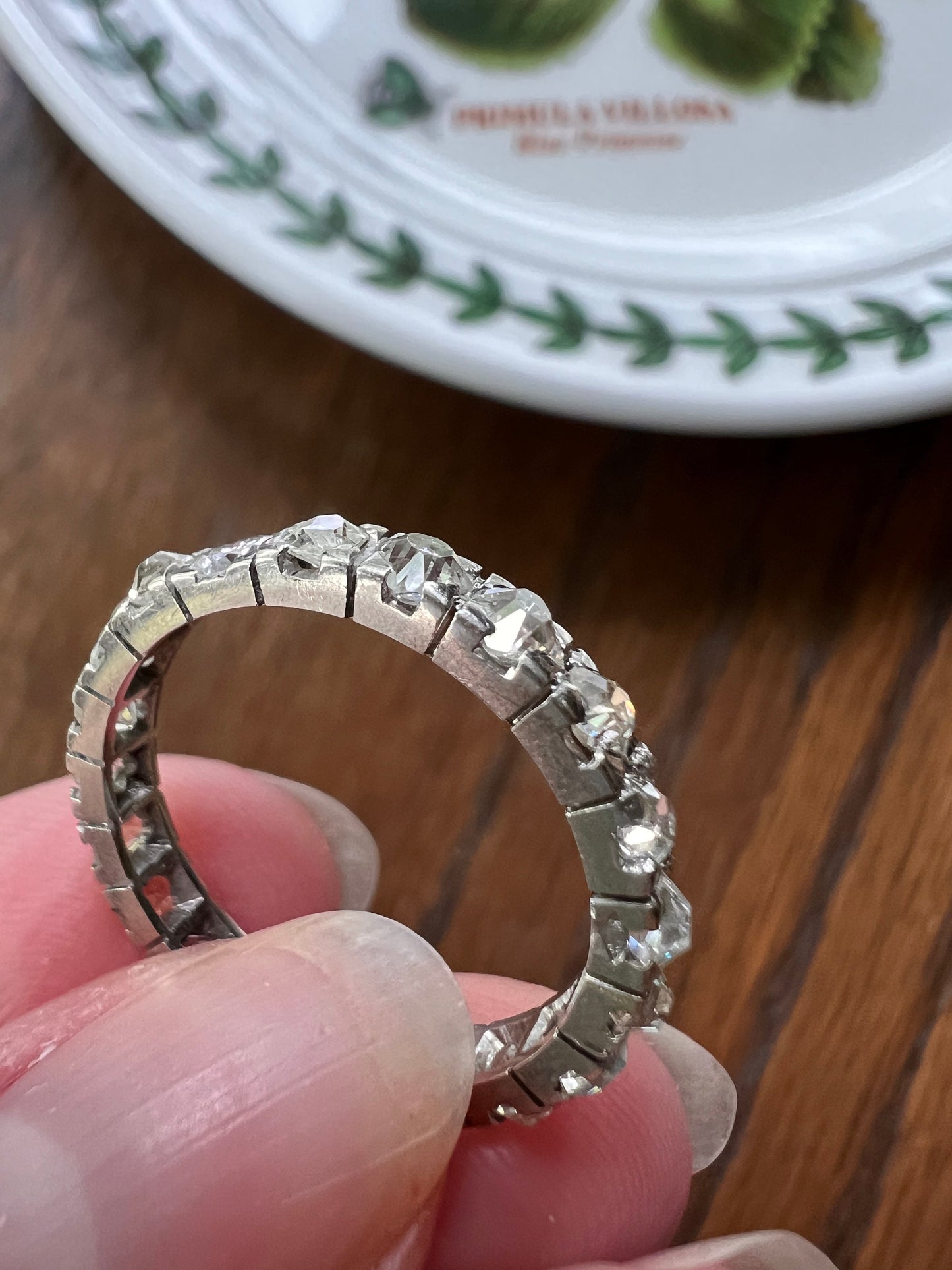 Chunky French Antique Art Deco 1.7 Carat Tall Square Old Mine Cut DIAMOND FuLL ETERNITY Band Ring 18k White GOLD Wedding Anniversary OmC
