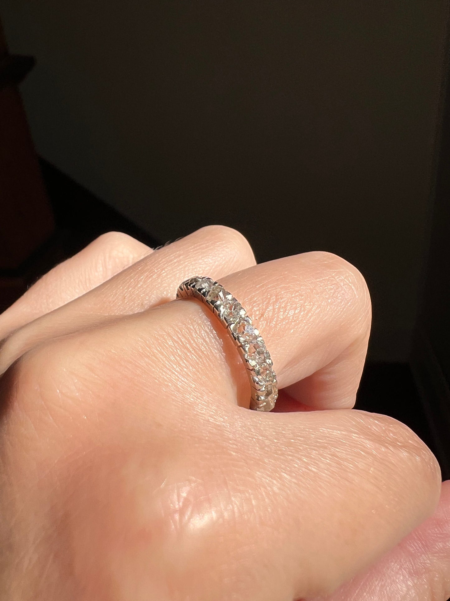 Chunky French Antique Art Deco 1.7 Carat Tall Square Old Mine Cut DIAMOND FuLL ETERNITY Band Ring 18k White GOLD Wedding Anniversary OmC