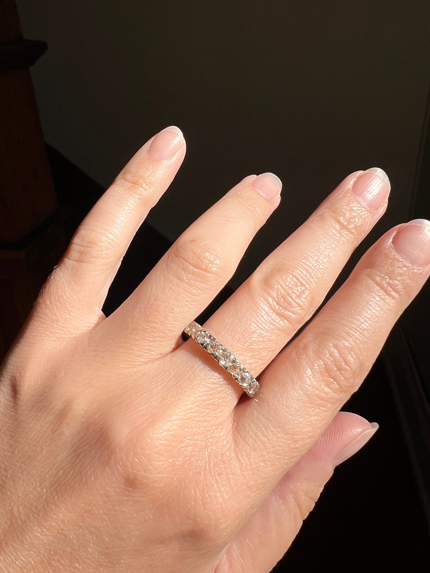 Chunky French Antique Art Deco 1.7 Carat Tall Square Old Mine Cut DIAMOND FuLL ETERNITY Band Ring 18k White GOLD Wedding Anniversary OmC
