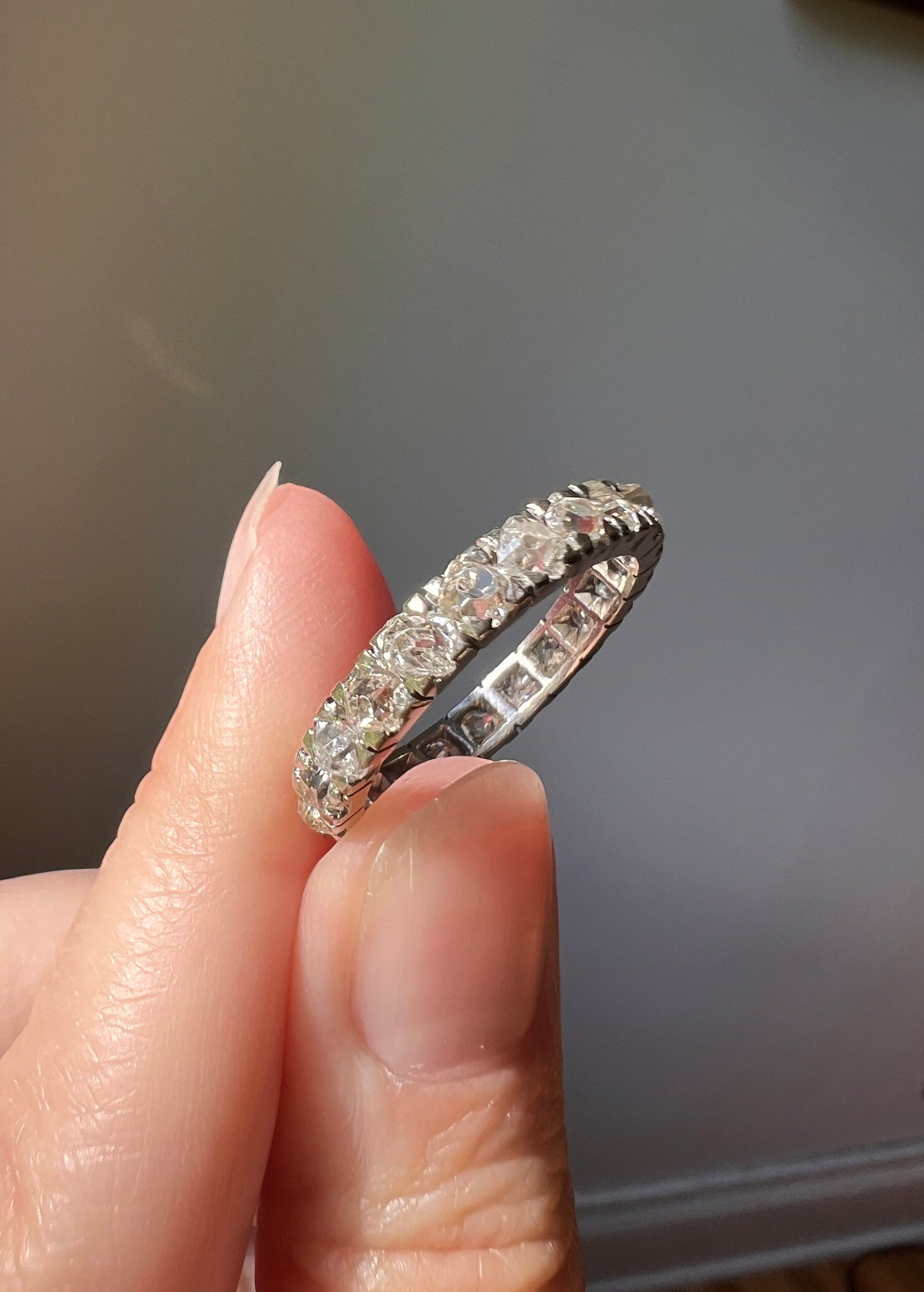 Chunky French Antique Art Deco 1.7 Carat Tall Square Old Mine Cut DIAMOND FuLL ETERNITY Band Ring 18k White GOLD Wedding Anniversary OmC