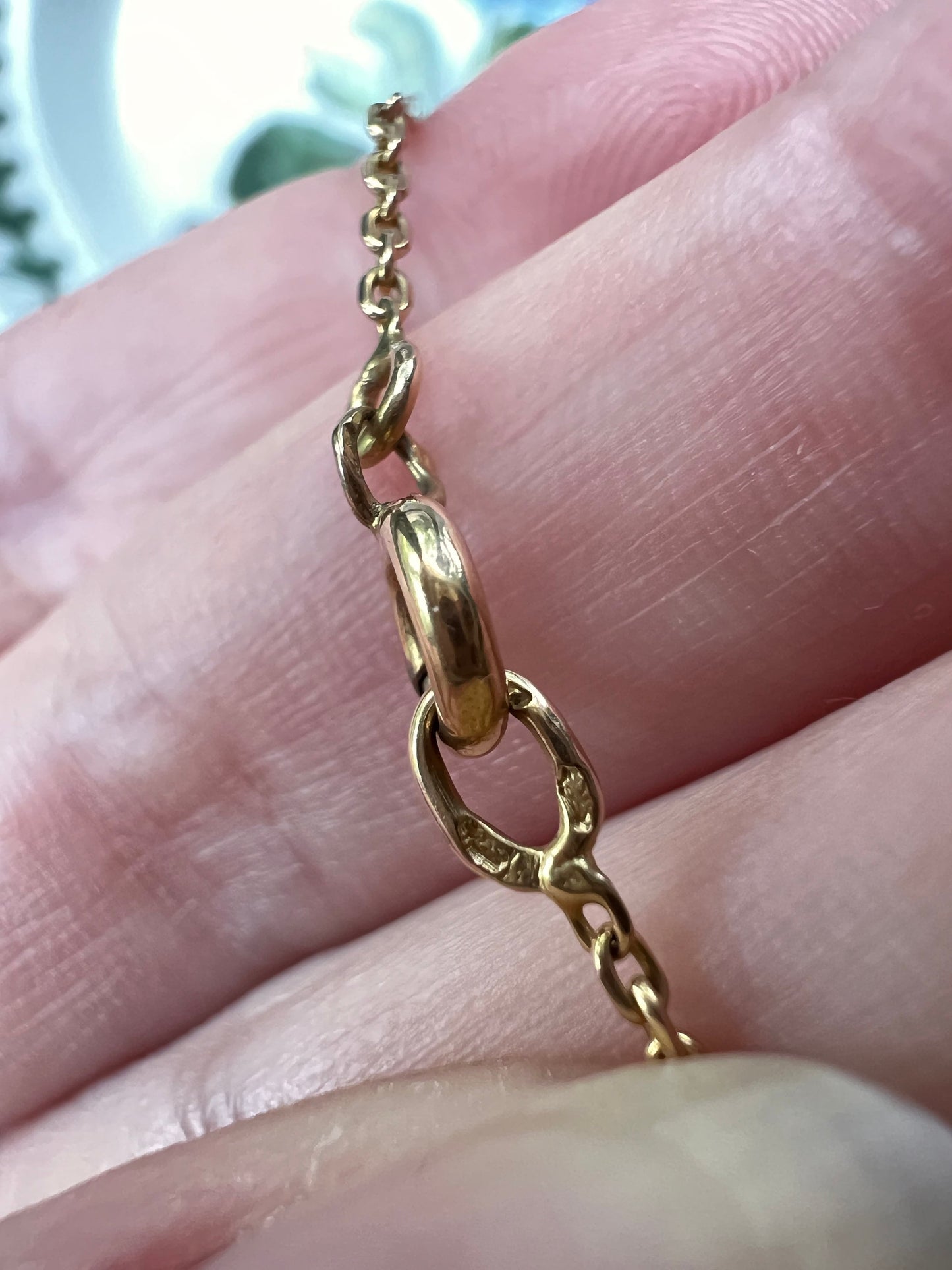 Faceted Bar Link Cable Alternating French ANTIQUE 5.6g 18k GOLD Solid 17.75" Dainty Layering Neckmess Neckstack Romantic Gift Warm Patina