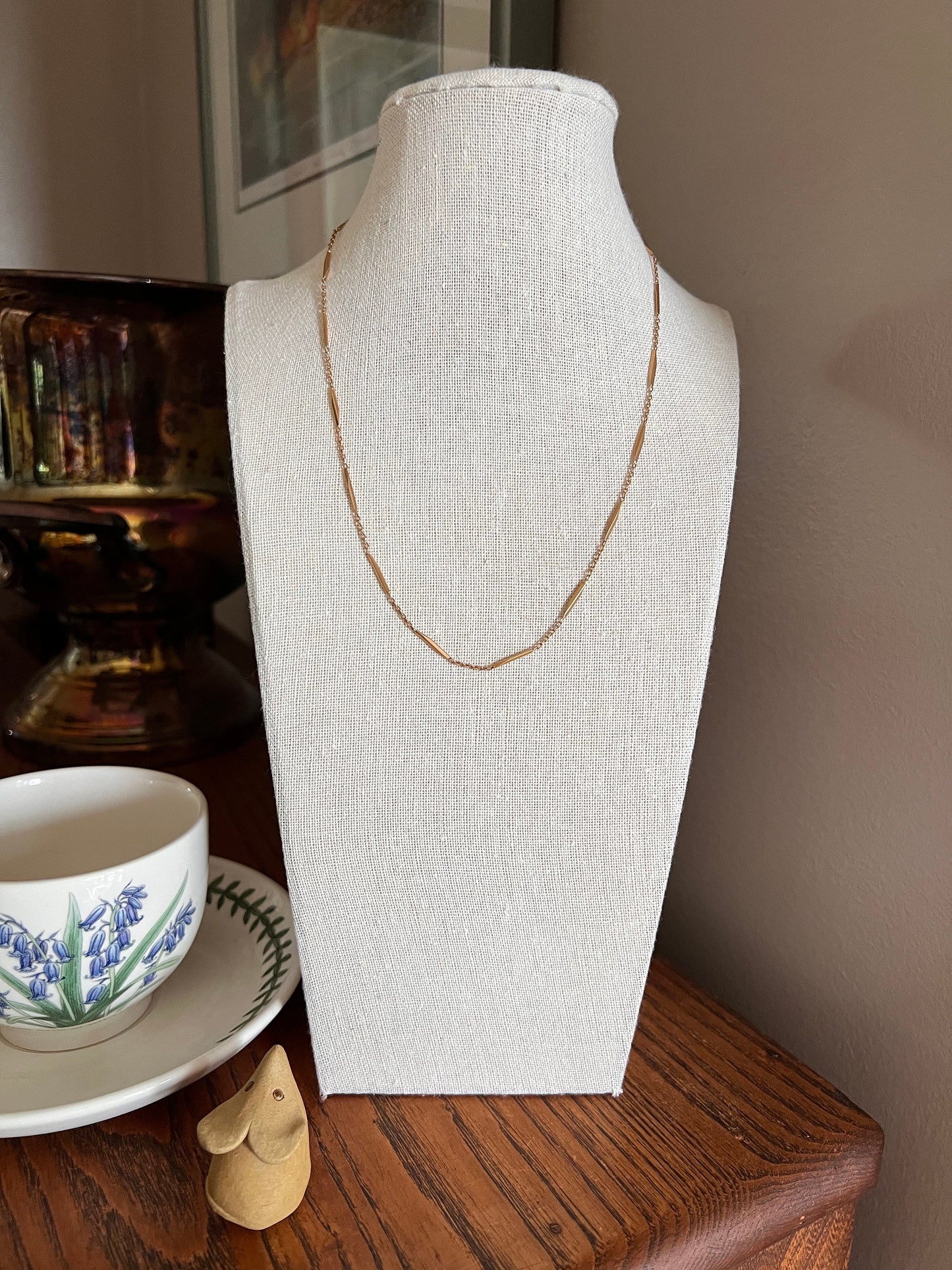 Faceted Bar Link Cable Alternating French ANTIQUE 5.6g 18k GOLD Solid 17.75" Dainty Layering Neckmess Neckstack Romantic Gift Warm Patina