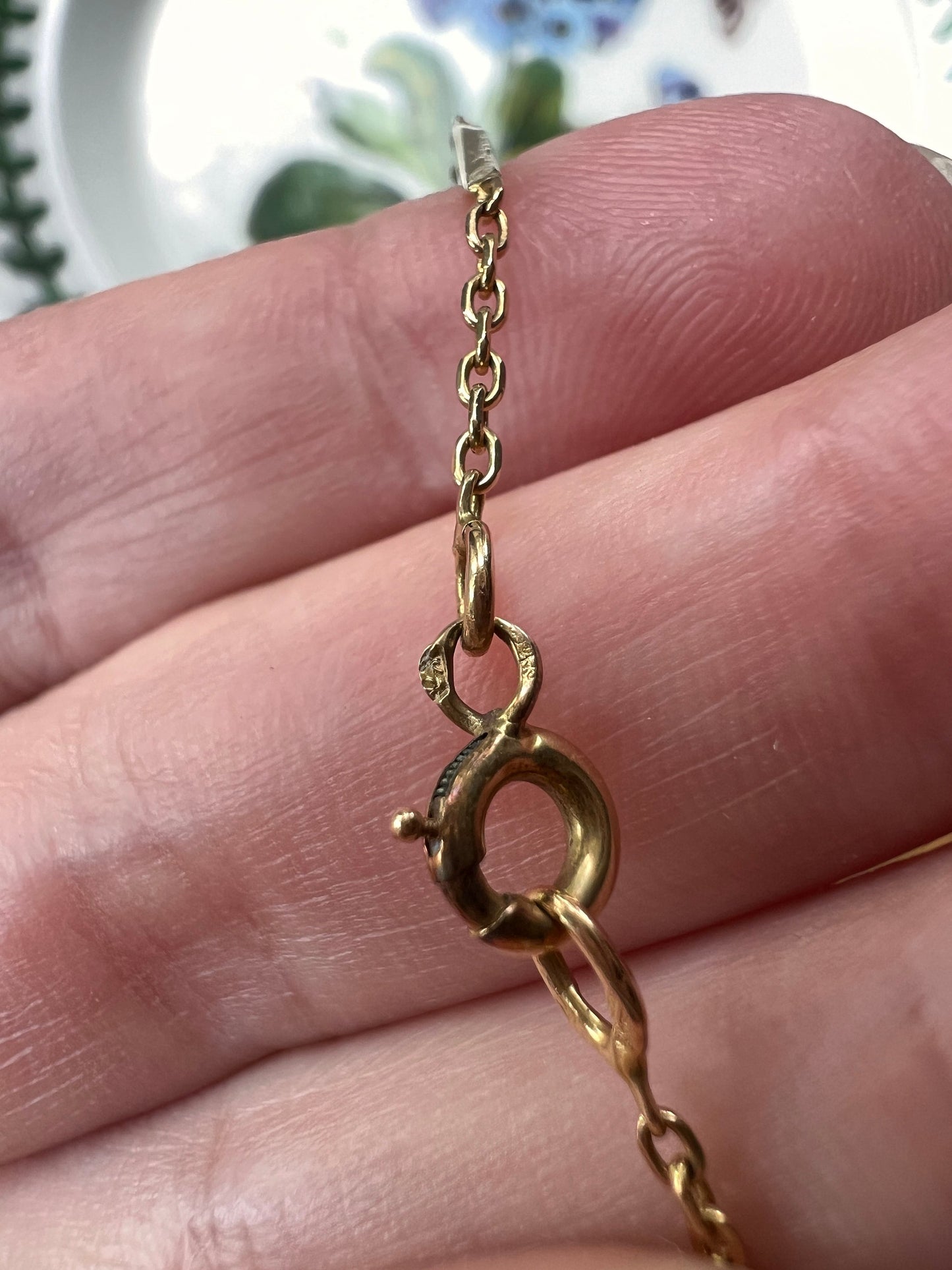 Faceted Bar Link Cable Alternating French ANTIQUE 5.6g 18k GOLD Solid 17.75" Dainty Layering Neckmess Neckstack Romantic Gift Warm Patina