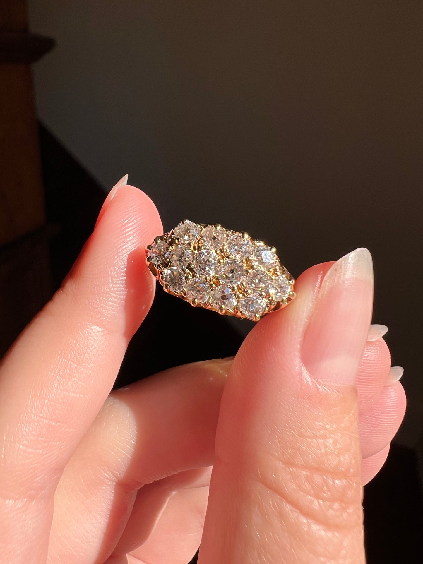 Victorian Antique 1.4 Carat Old Mine Cut DIAMOND Cobblestone GRID Cluster Ring 18k Gold Ring Stacker Band Romantic Gift 1.4ct OMC Geometric