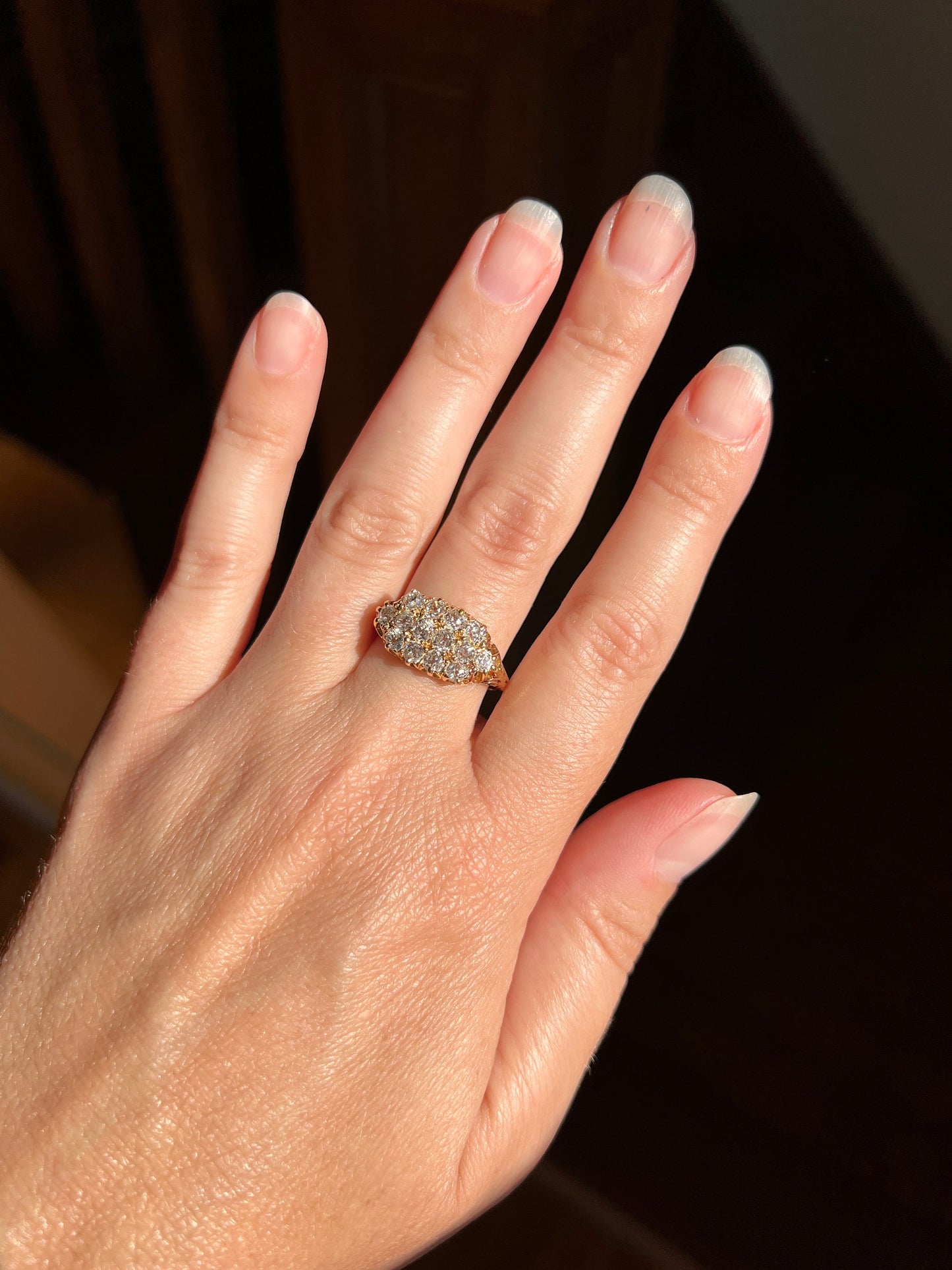 Victorian Antique 1.4 Carat Old Mine Cut DIAMOND Cobblestone GRID Cluster Ring 18k Gold Ring Stacker Band Romantic Gift 1.4ct OMC Geometric