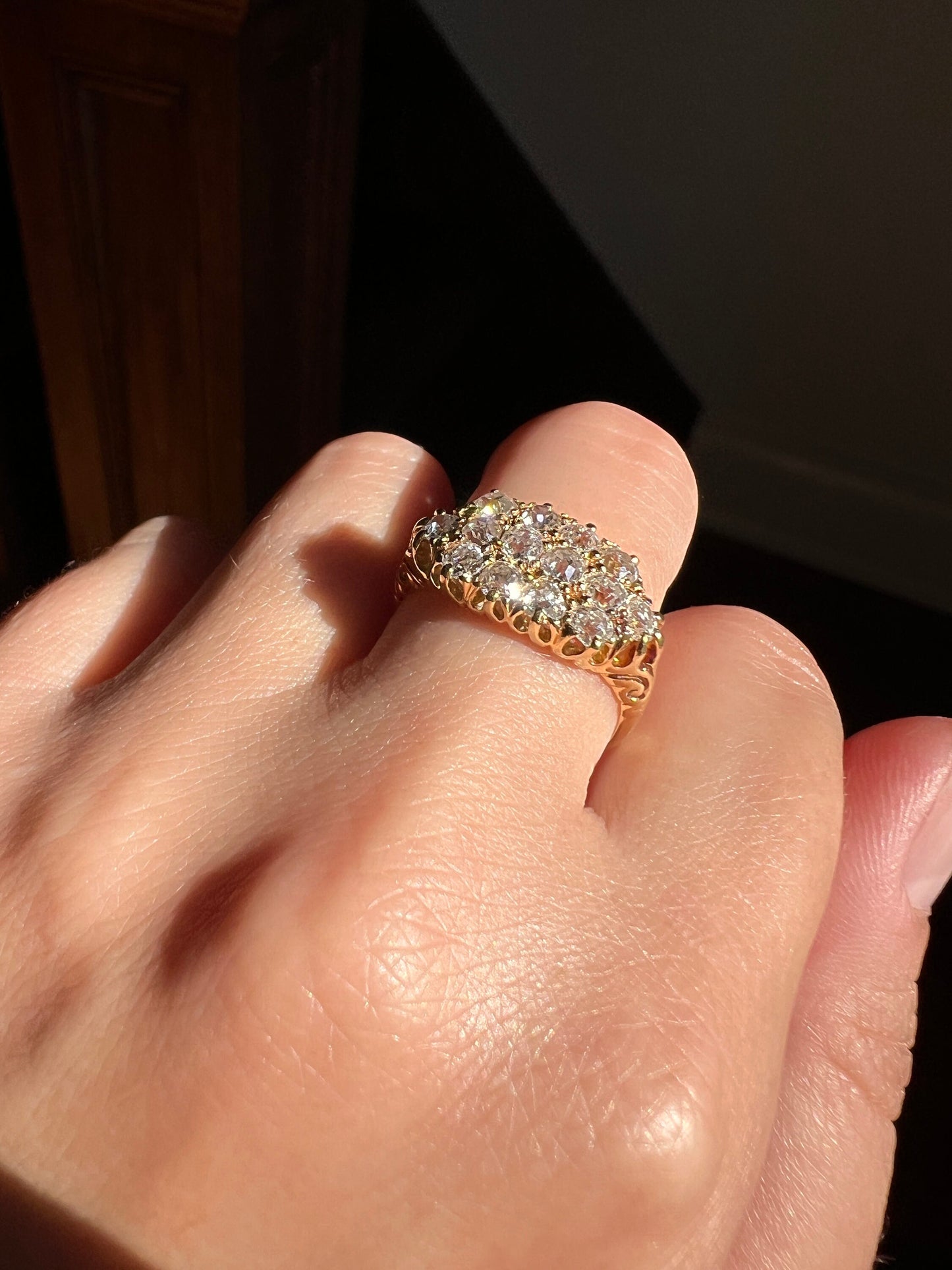 Victorian Antique 1.4 Carat Old Mine Cut DIAMOND Cobblestone GRID Cluster Ring 18k Gold Ring Stacker Band Romantic Gift 1.4ct OMC Geometric