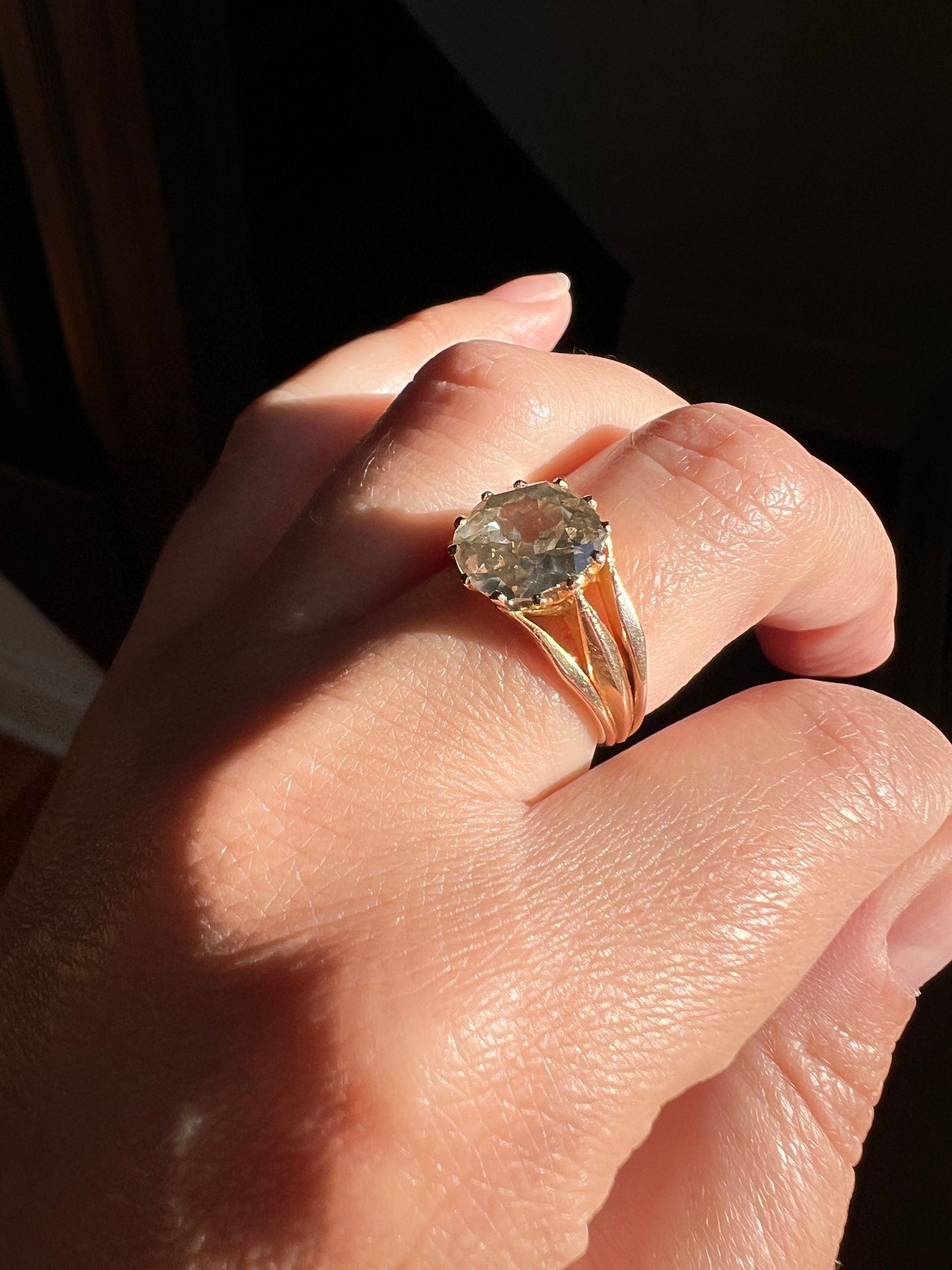 ANTIQUE Large 2.5 Carat Old European Cut DIAMOND Solitaire Ring Pale Yellow Light Brown 18k Rose Gold c1900 Victorian French Belle Epoque