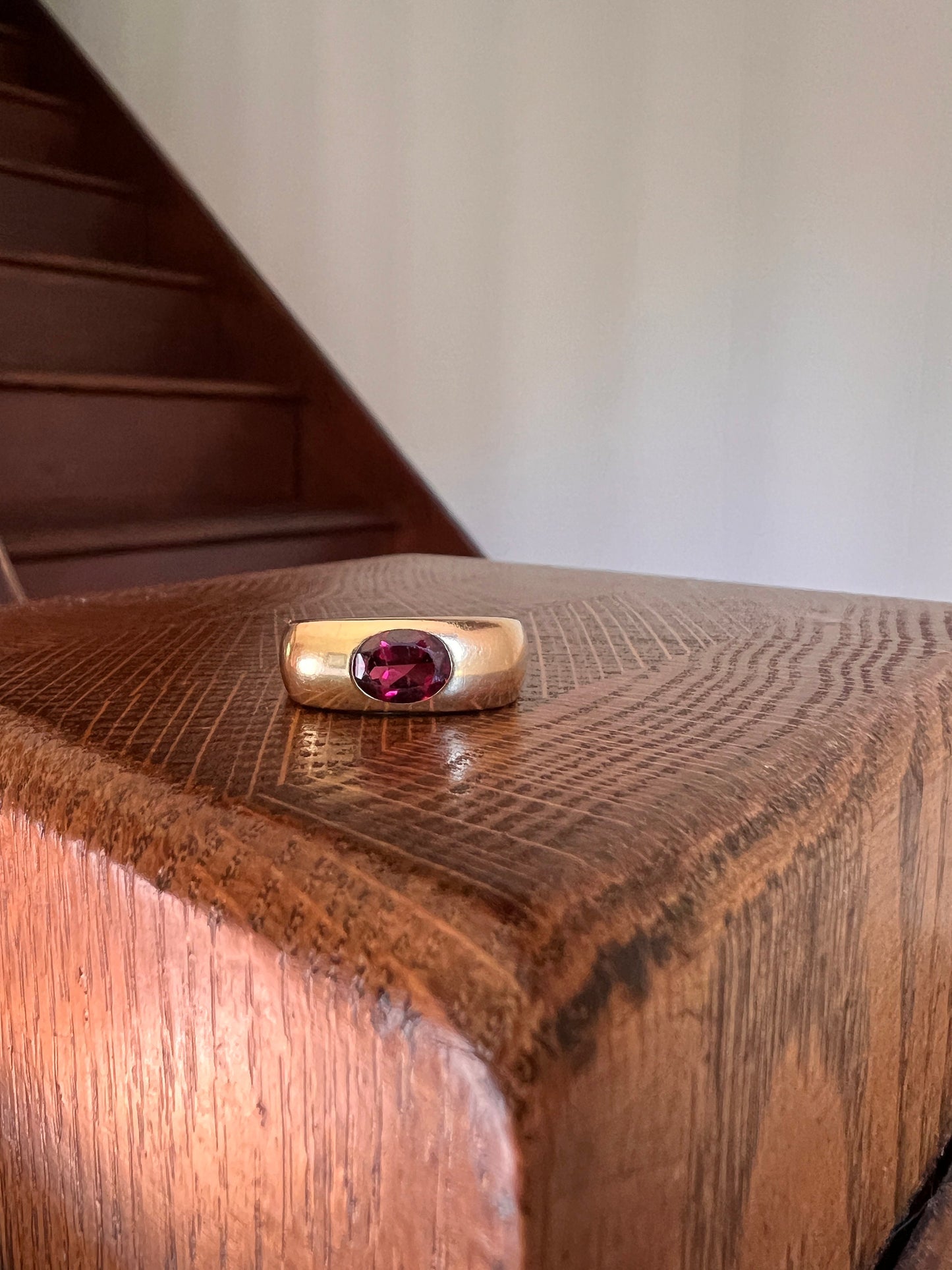 Chunky VINTAGE Purple GARNET Gypsy Ring 6.2g 18k Gold Solid Square Top Band Stacker Romantic Gift Geometric Tall Rectangular Unisex Man or