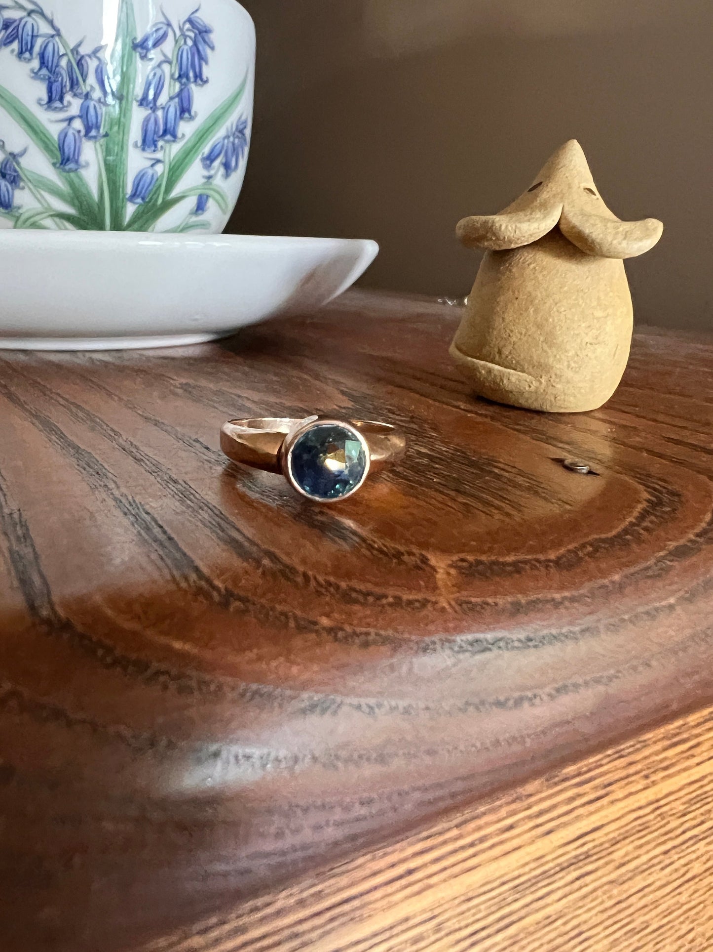 The 50/50 GREEN Half BLUE Natural Old Cut Sapphire Ring Victorian Antique 15k Rose Gold Ring Solitaire Alt Engagement Bi Color Gift OMC 14k