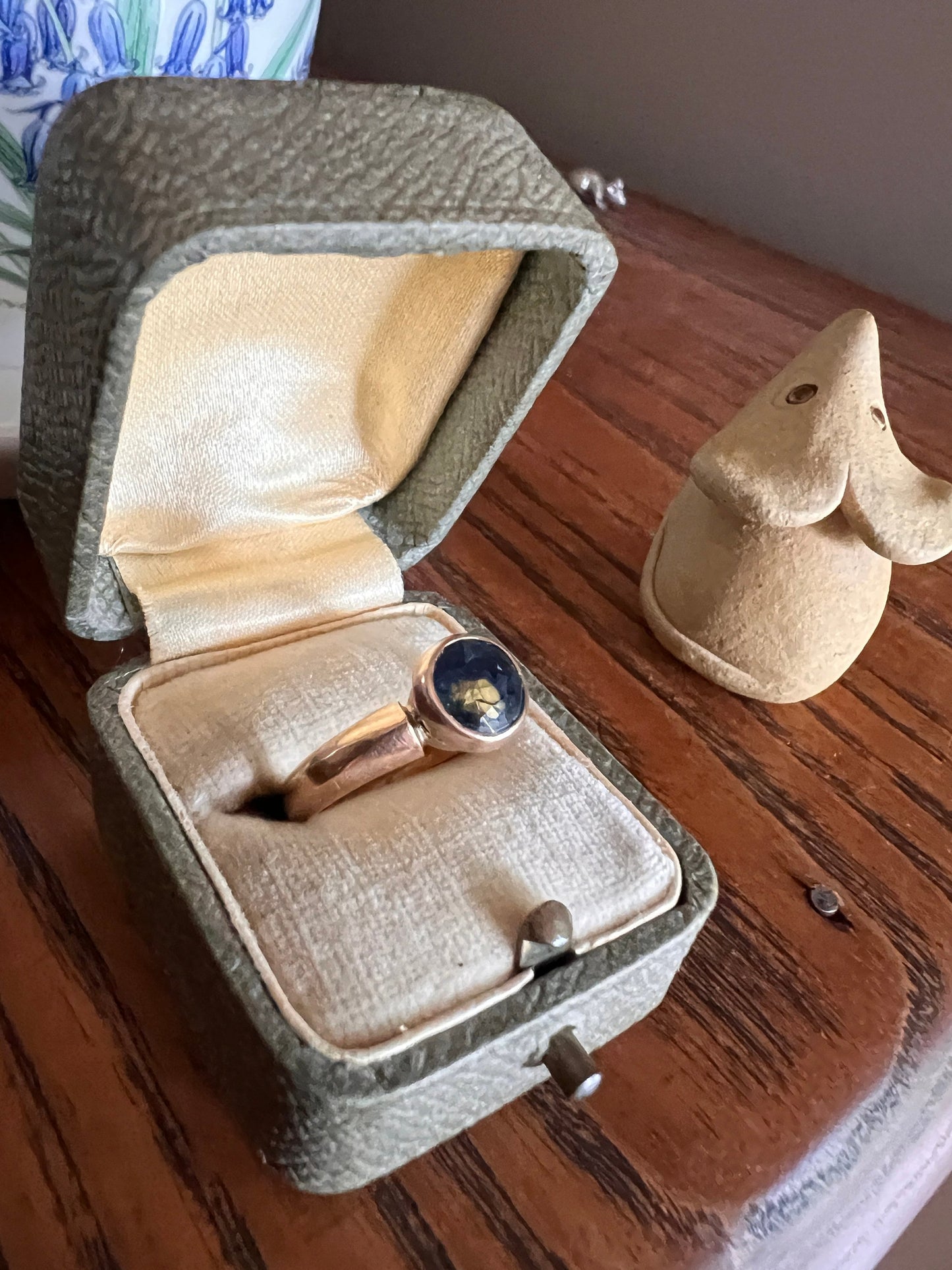 The 50/50 GREEN Half BLUE Natural Old Cut Sapphire Ring Victorian Antique 15k Rose Gold Ring Solitaire Alt Engagement Bi Color Gift OMC 14k