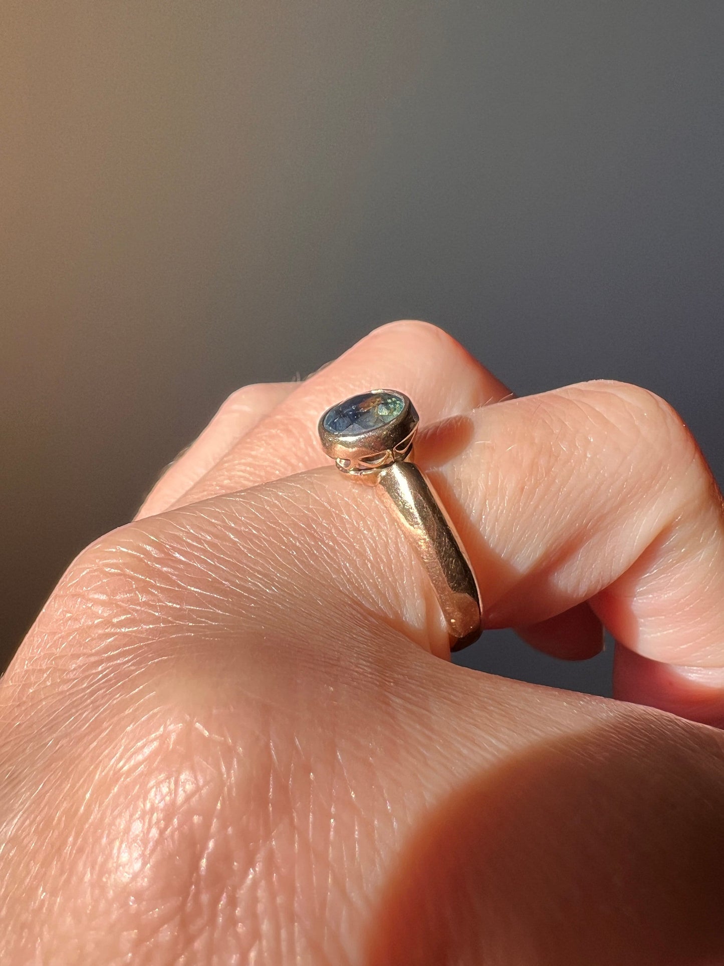 The 50/50 GREEN Half BLUE Natural Old Cut Sapphire Ring Victorian Antique 15k Rose Gold Ring Solitaire Alt Engagement Bi Color Gift OMC 14k