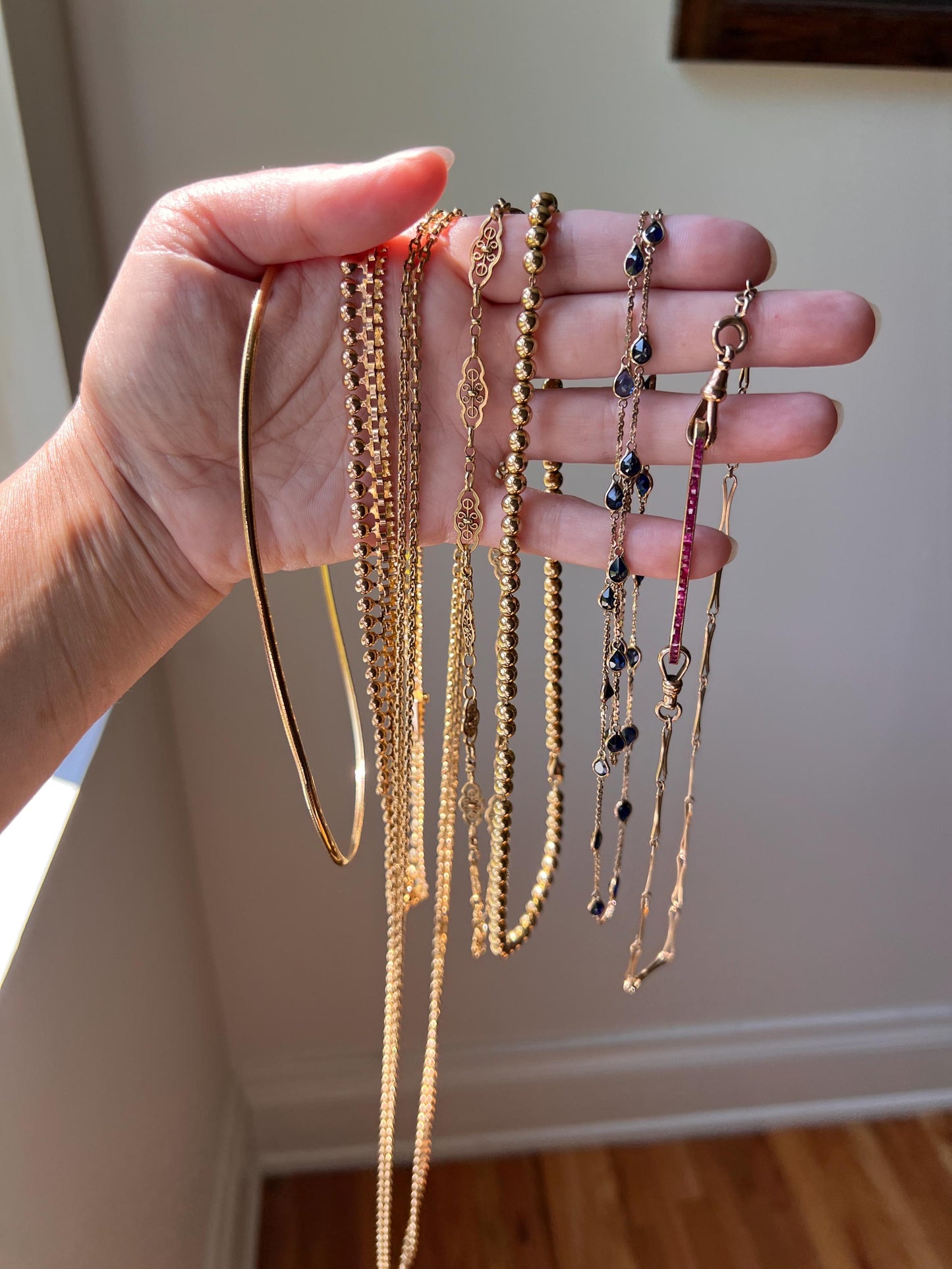 Ball RIVET Shimmering French Antique 22g 18k GOLD Bead Solid Rosy Book Chain Necklace 10m Wide 16" Neckmess Neckstack Victorian Era Hallmark