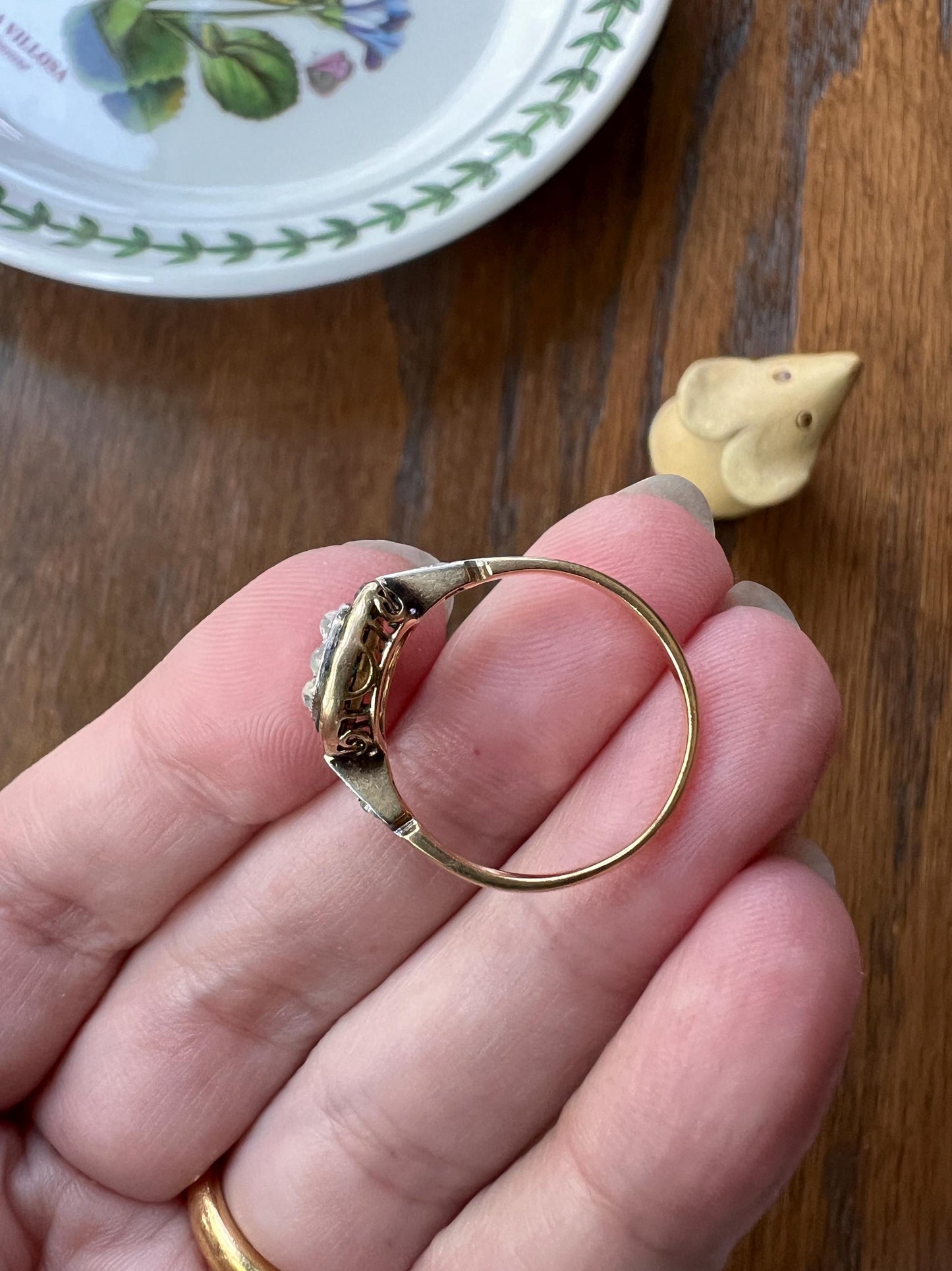 Antique Rose Cut Diamond Carre EMERALD Halo Ring Bullseye Target Geometric French 18k Gold Platinum Gift Stacker Green Sparkle Belle Epoque