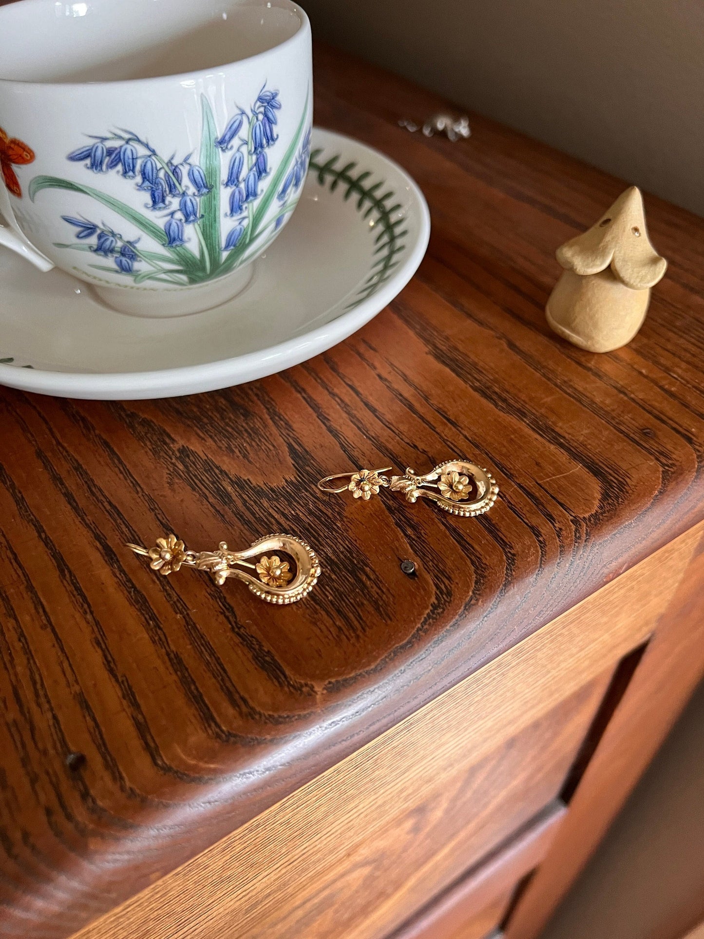 Floral Ball Rivet Dangle Earrings Teardrop FRENCH Regional Antique 18k GOLD Victorian Gift Belle Epoque Bridal Something Old Romantic Gift