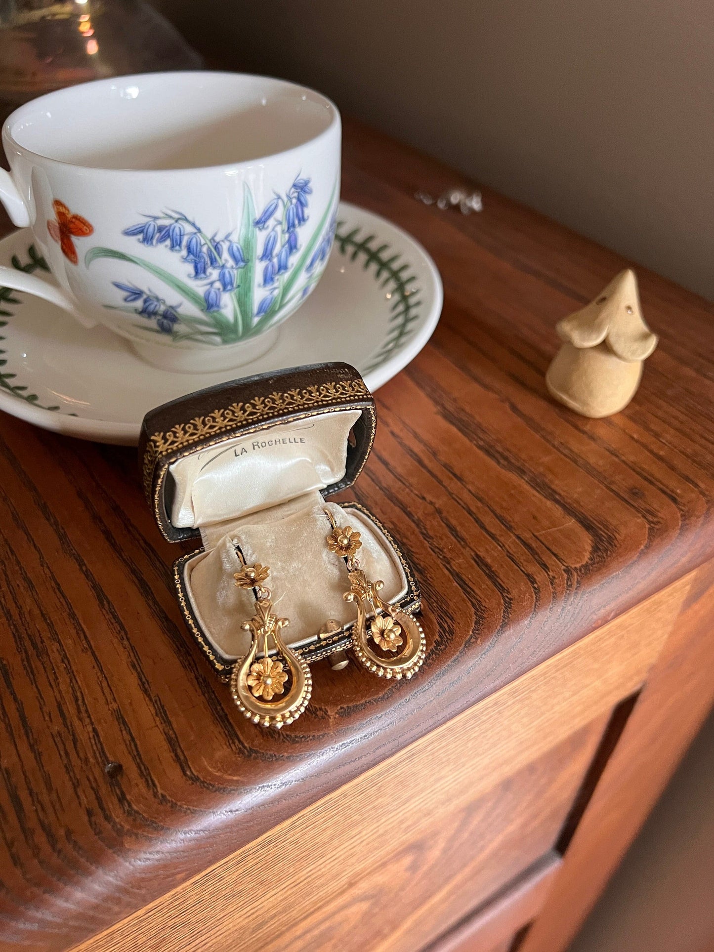 Floral Ball Rivet Dangle Earrings Teardrop FRENCH Regional Antique 18k GOLD Victorian Gift Belle Epoque Bridal Something Old Romantic Gift