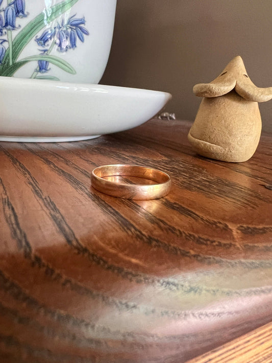DATED 1910? ANTIQUE 18k Gold Rosy French Wedding RING 3.2mm Wide Band Hand Engraved French Belle Epoque July 25