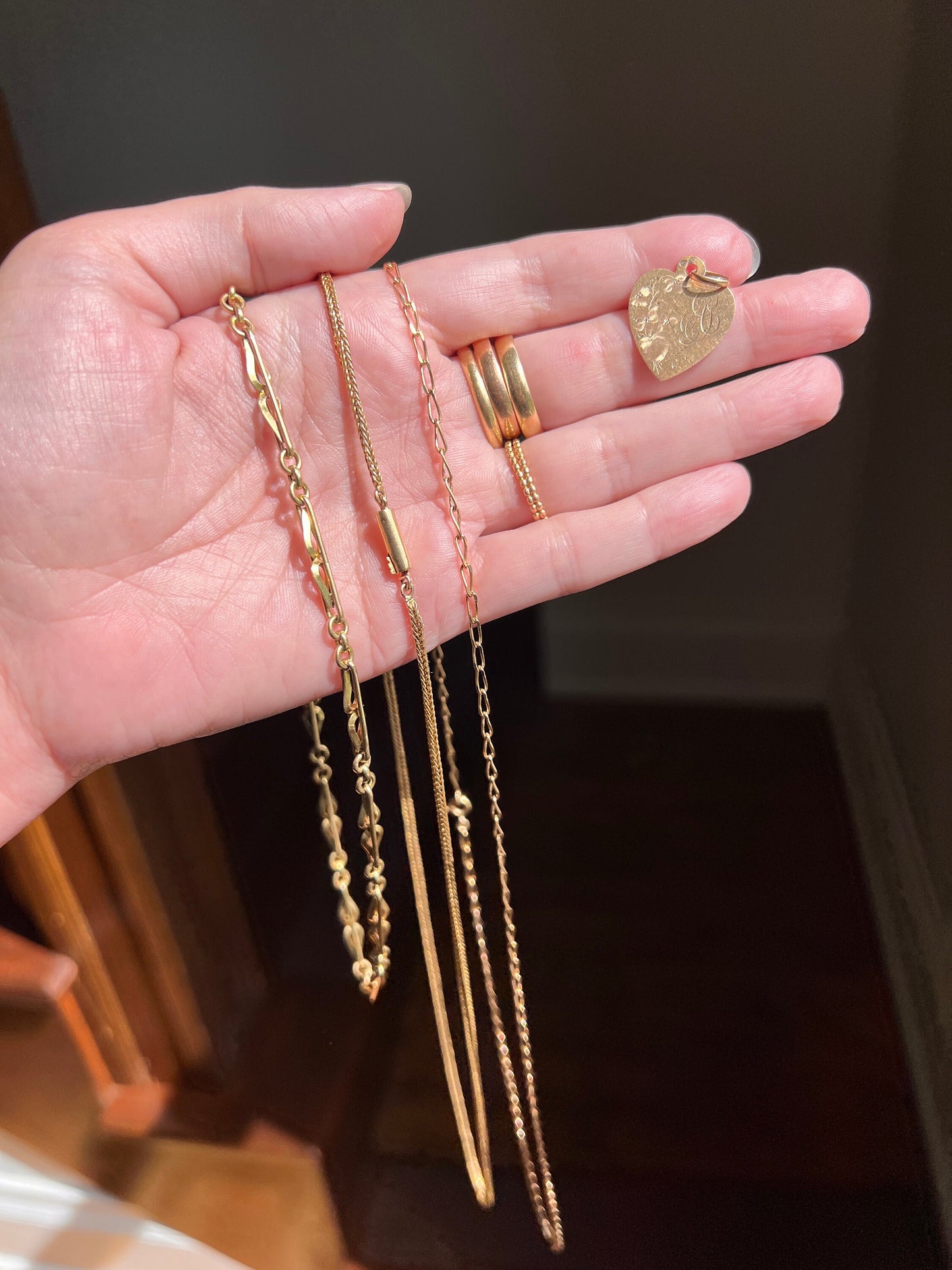 Antique CHAIN Victorian Herringbone Box 20.5" Necklace Layering 8.6g 18k Gold Solid French Belle Epoque Pendant Holder Warm Patina Love!