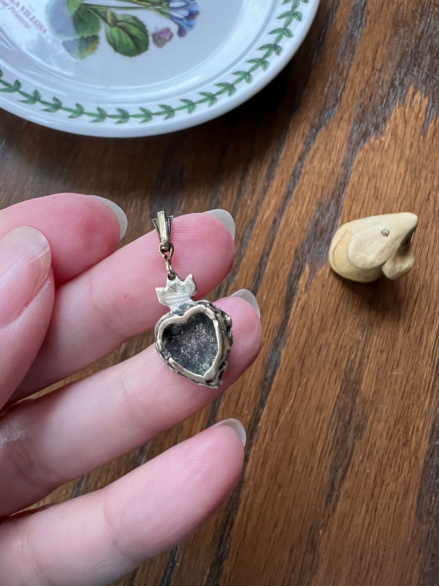 FLAMING HEART Witch's Georgian Rose Cut Diamond Antique PENDANT French Victorian Silver 14k Rose Gold Solid Bracelet Charm Romantic Gift