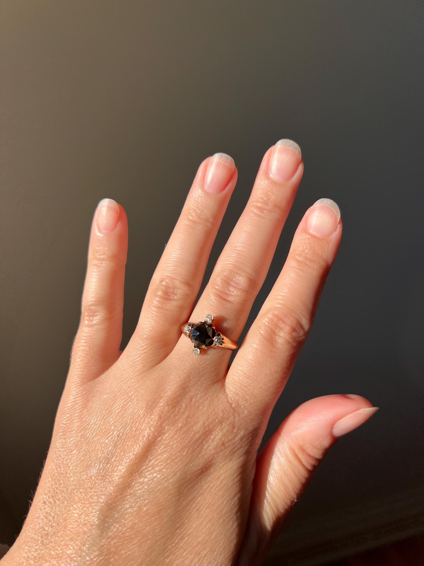 TALL Faceted Dome Onyx Old Mine Cut DIAMOND Cruciform Victorian Ring 14k Gold Stacker Romantic Gift A+ Ring Butt Geometric 3D Chunky Black