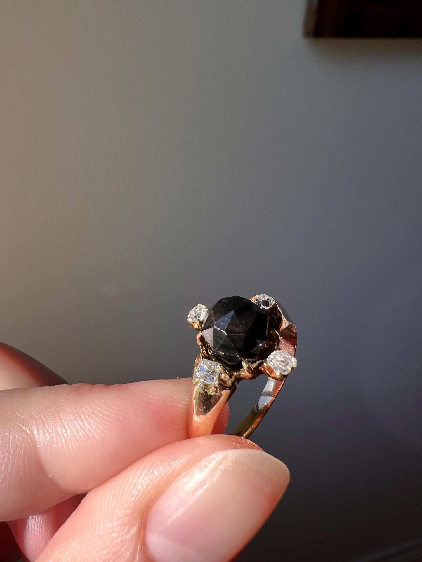 TALL Faceted Dome Onyx Old Mine Cut DIAMOND Cruciform Victorian Ring 14k Gold Stacker Romantic Gift A+ Ring Butt Geometric 3D Chunky Black