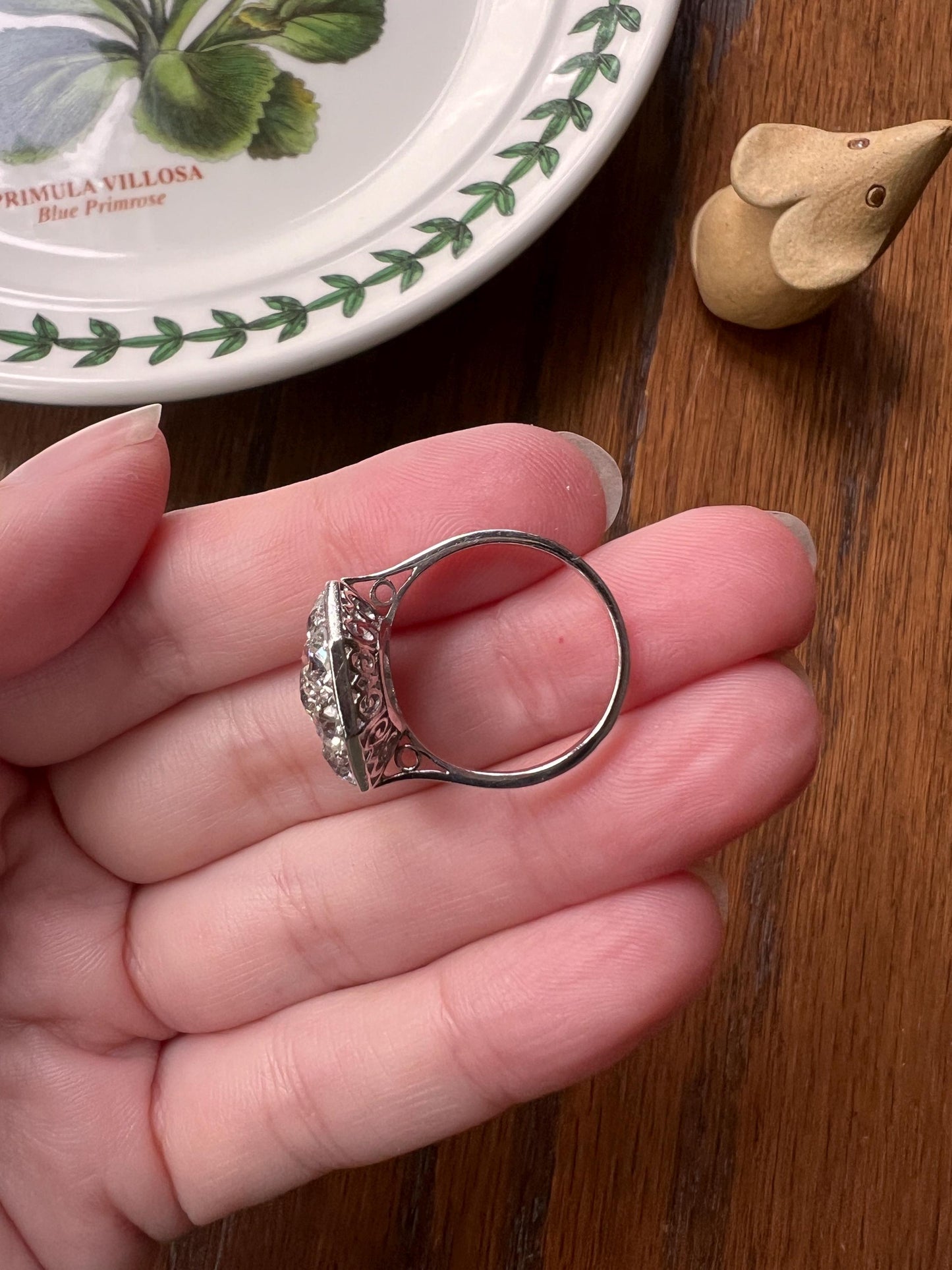 XL 2.7 Carat OCTAGON Shield French Antique PLATINUM Ring Old Mine Cut Diamonds Chunky Geometric Edwardian Cluster Romantic Gift 2.7Ctw OmC