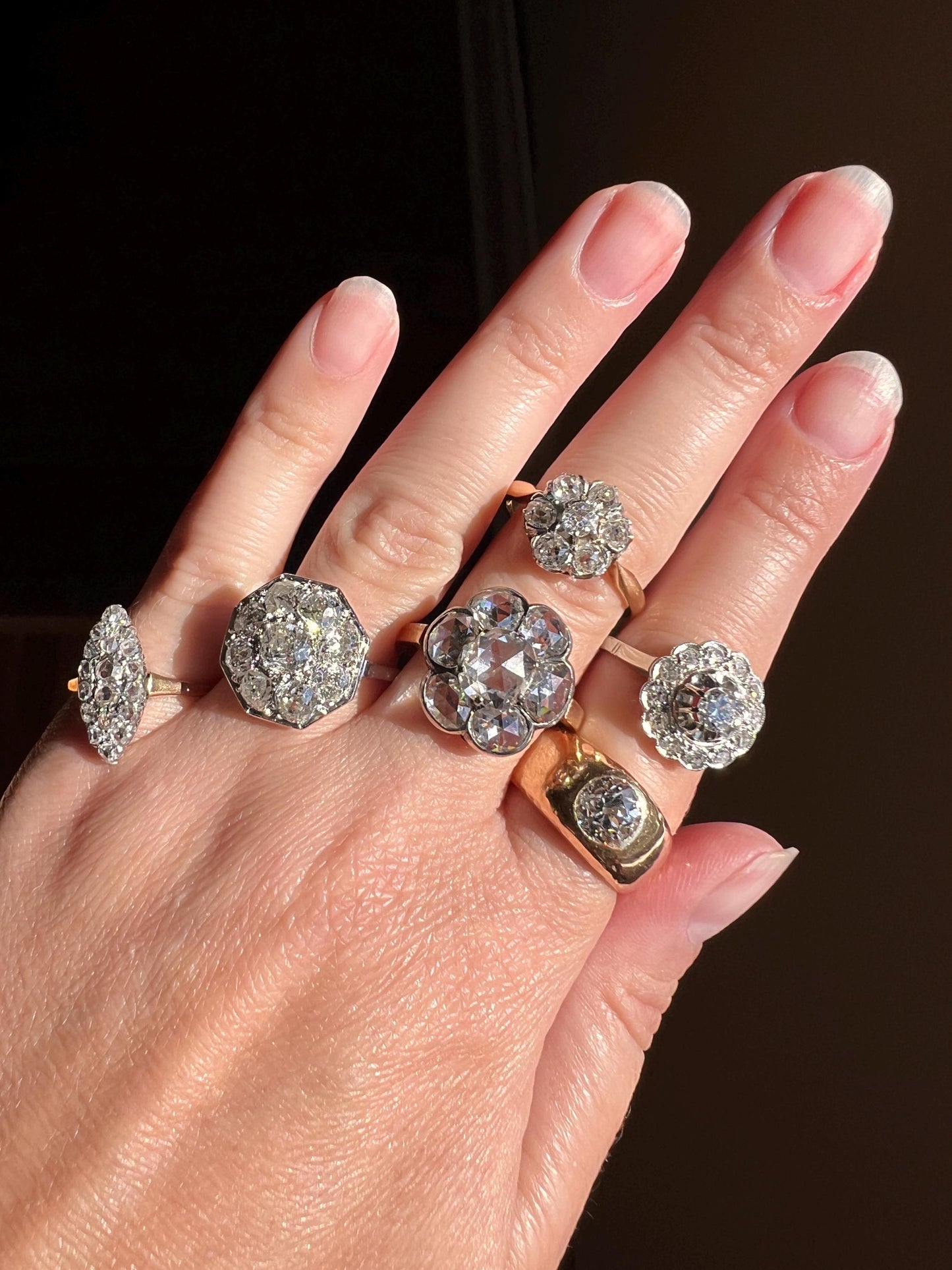 XL 2.7 Carat OCTAGON Shield French Antique PLATINUM Ring Old Mine Cut Diamonds Chunky Geometric Edwardian Cluster Romantic Gift 2.7Ctw OmC