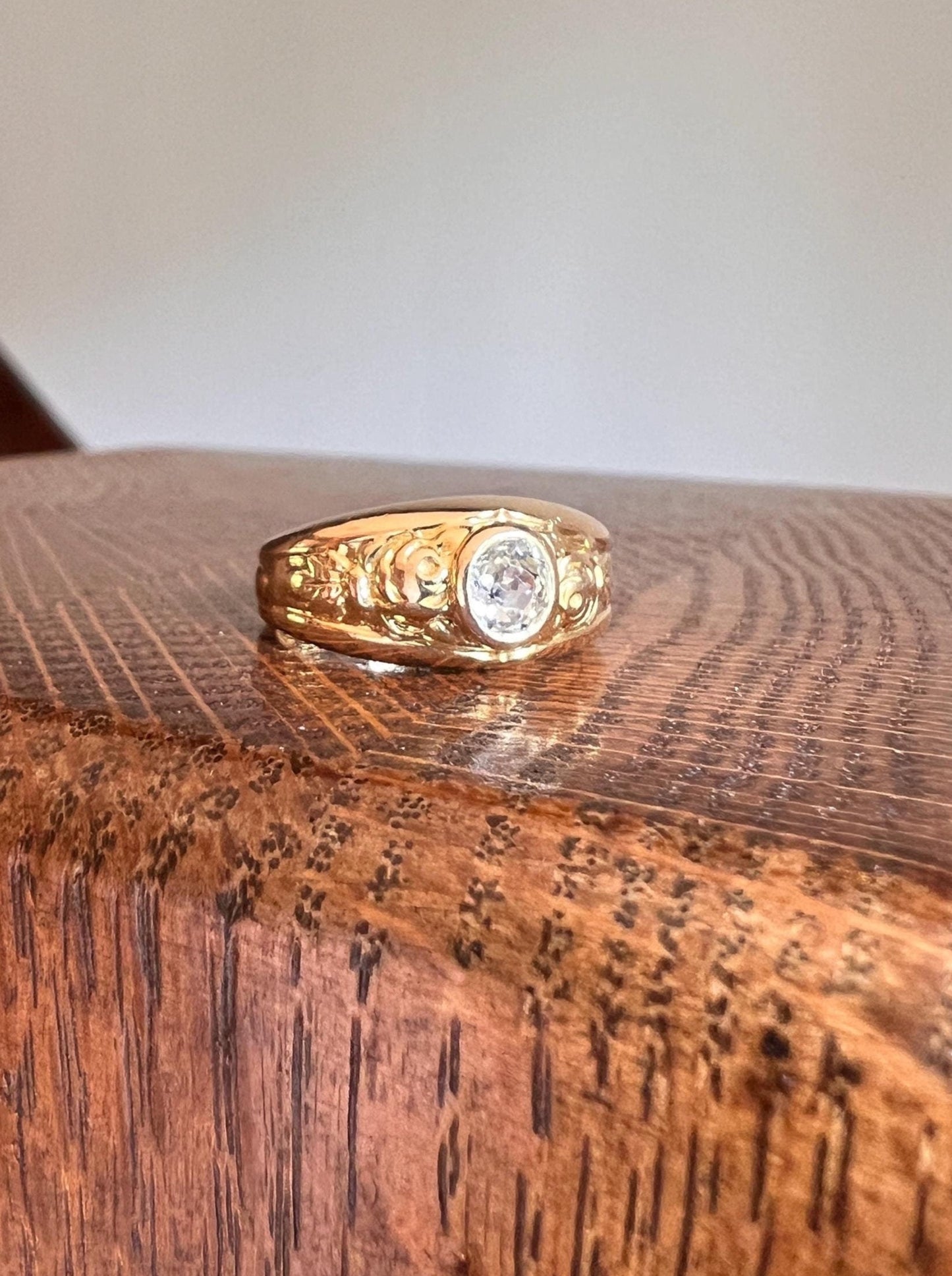 ROSES .33 Carat Old Mine Cut DIAMOND Floral GYPSY Ring Wide Band Antique 18k Gold Stacker French Belle Epoque Romantic Gift Love Wedding OmC