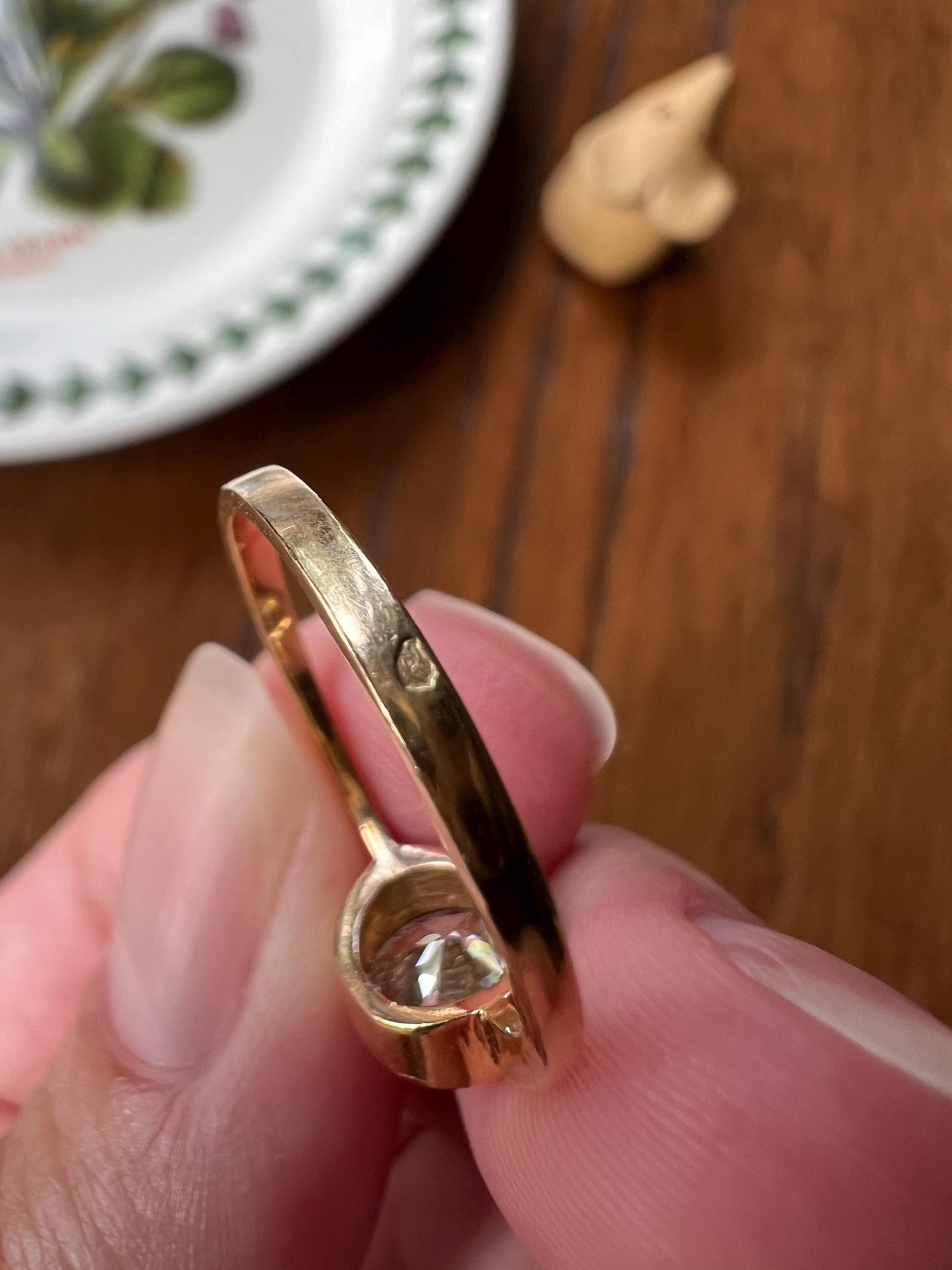 Art Deco .95 Carat Transitional Cut DIAMOND Bezel Set Ring Stacker Band French 18k Gold Solitaire Vintage Dainty Geometric Engagement Gift