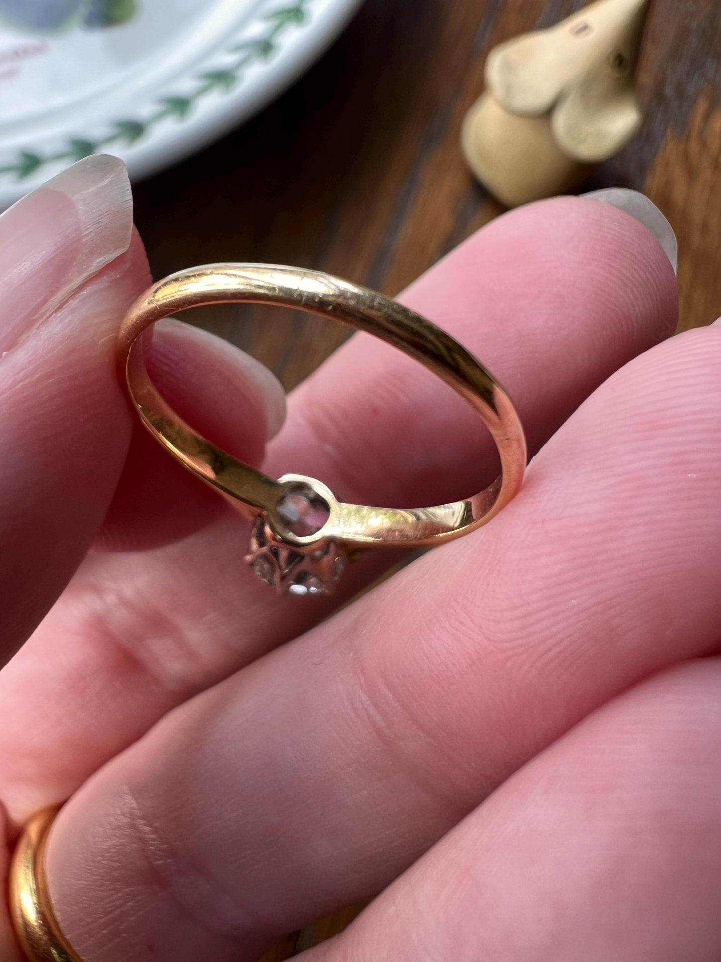 Victorian Antique Chunky 0.9 Carat Old Mine Cut DIAMOND Solitaire 18k Gold Ring Engagement Stacker Band Romantic Gift OMC Wedding .9Ctw