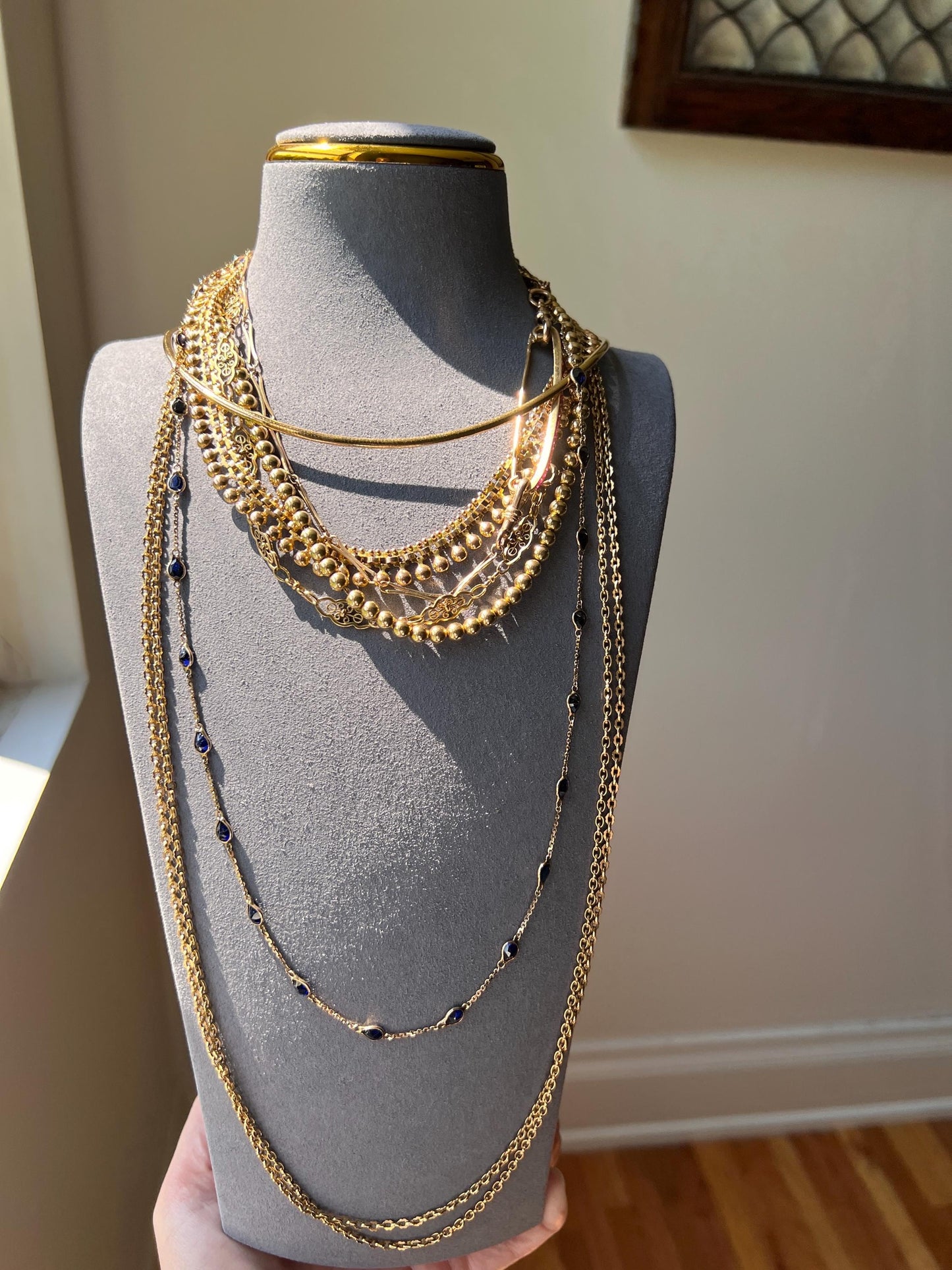 Ball RIVET Shimmering French Antique 22g 18k GOLD Bead Solid Rosy Book Chain Necklace 10m Wide 16" Neckmess Neckstack Victorian Era Hallmark