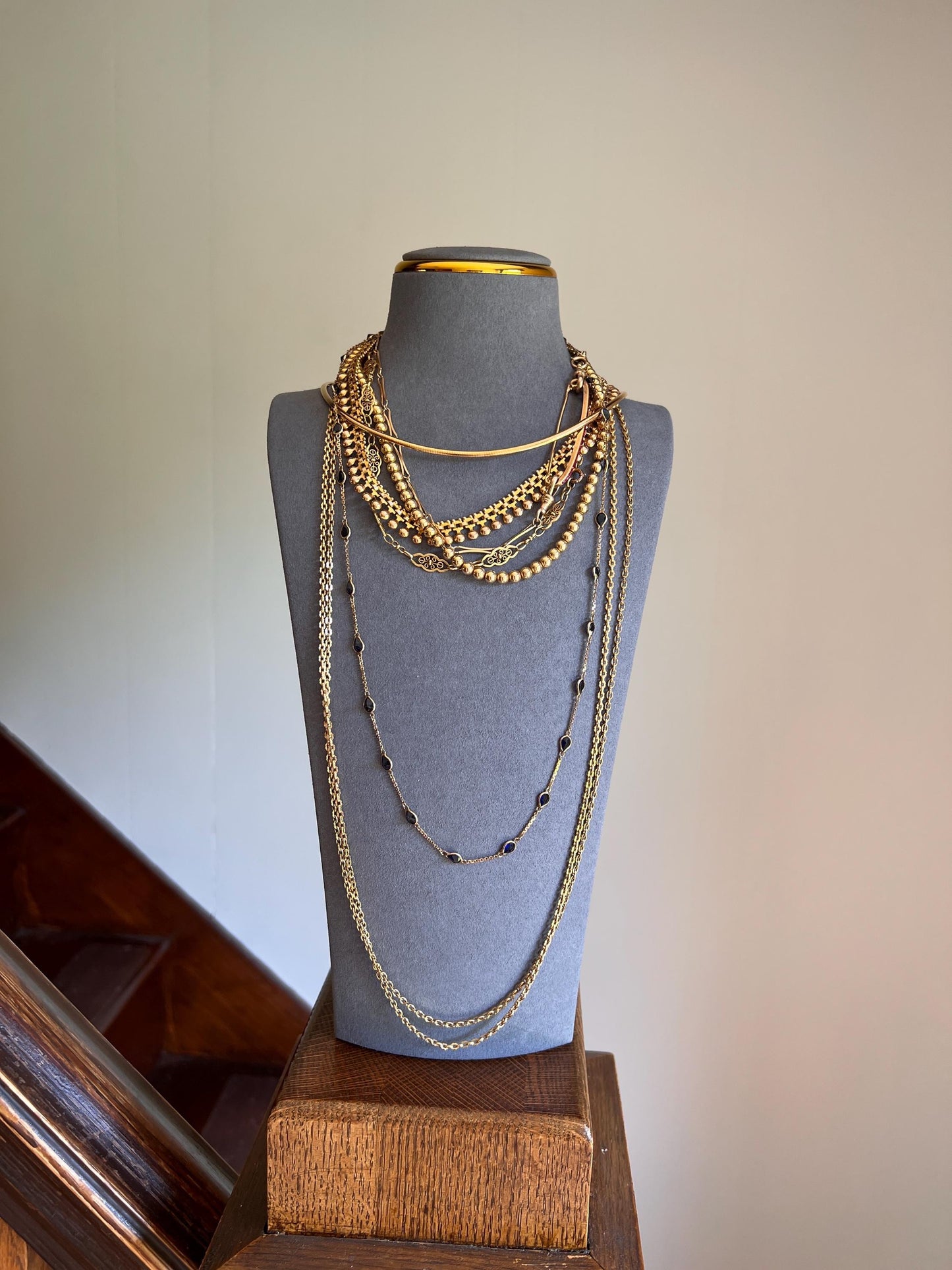 Ball RIVET Shimmering French Antique 22g 18k GOLD Bead Solid Rosy Book Chain Necklace 10m Wide 16" Neckmess Neckstack Victorian Era Hallmark