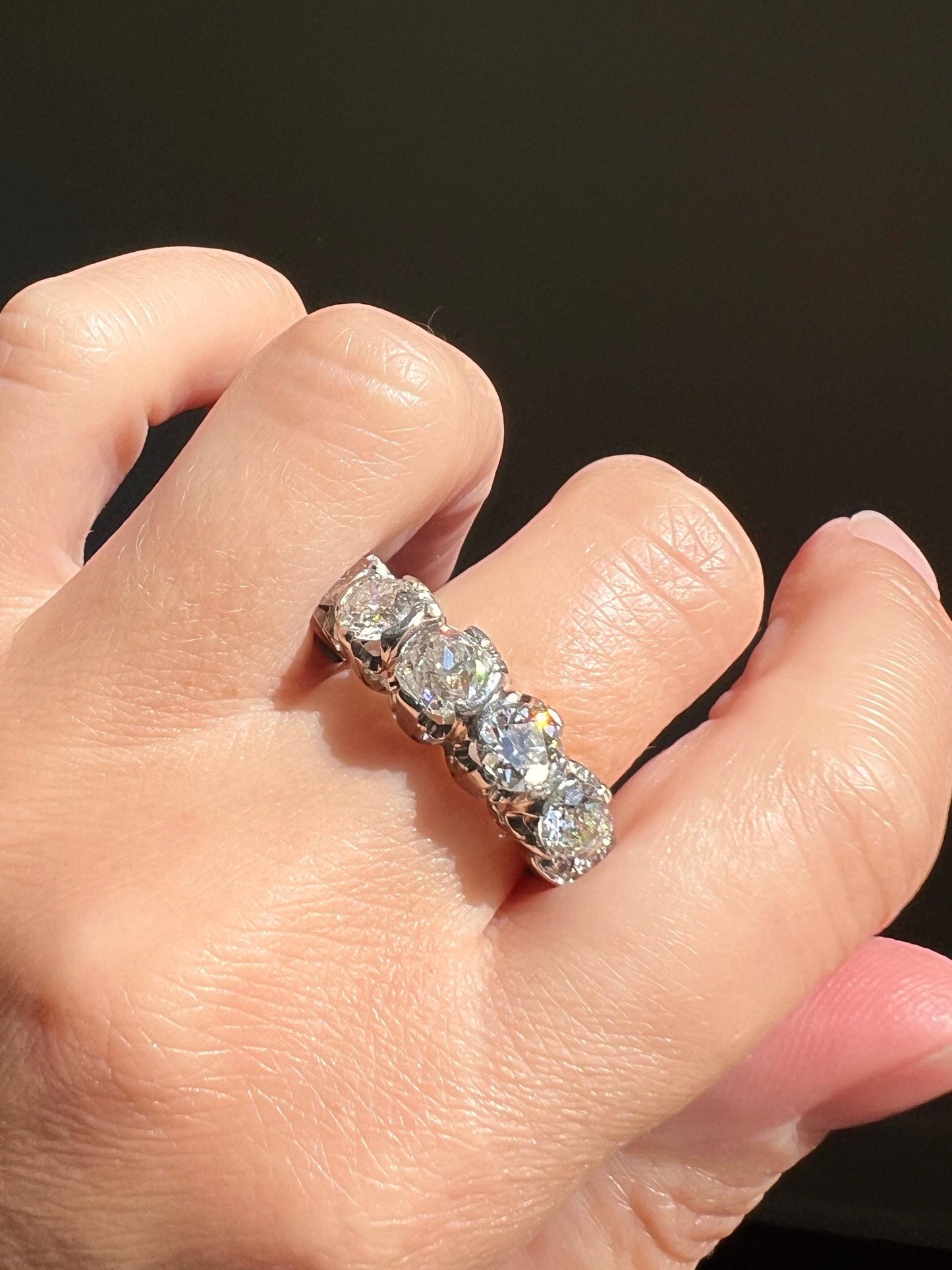 MEGA 2.8 Carat Five Stone Transitional Old Mine Cut DIAMOND Platinum Ring French Vintage Band Tall Chunky Stacker Art Deco Wedding OMC OeC