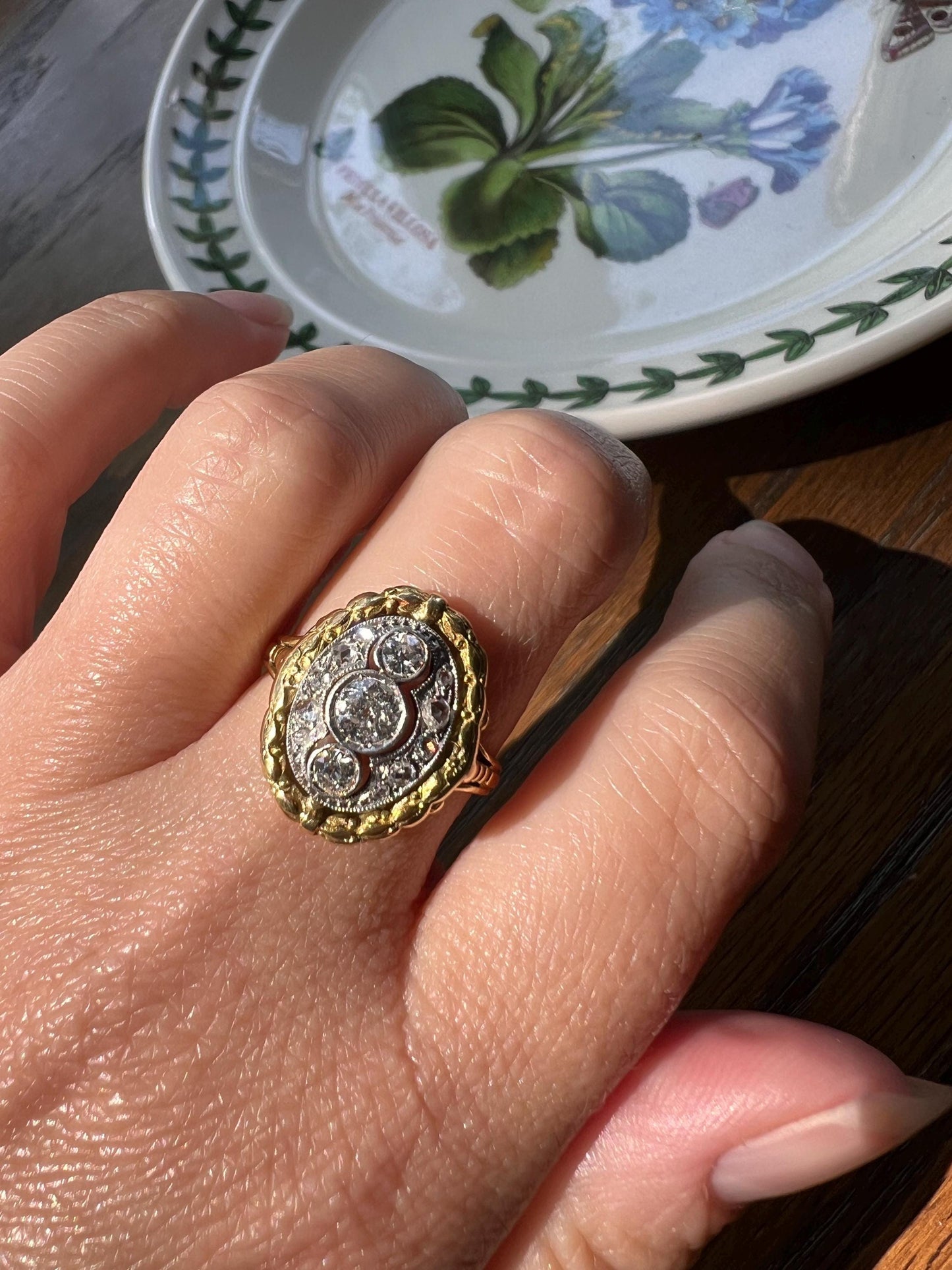 Unique .75 Carat Old European Cut DIAMOND Floral Garland French Antique 18k Gold Rose Cut Ring Forget Me Not Halo Belle Epoque Figural Gift