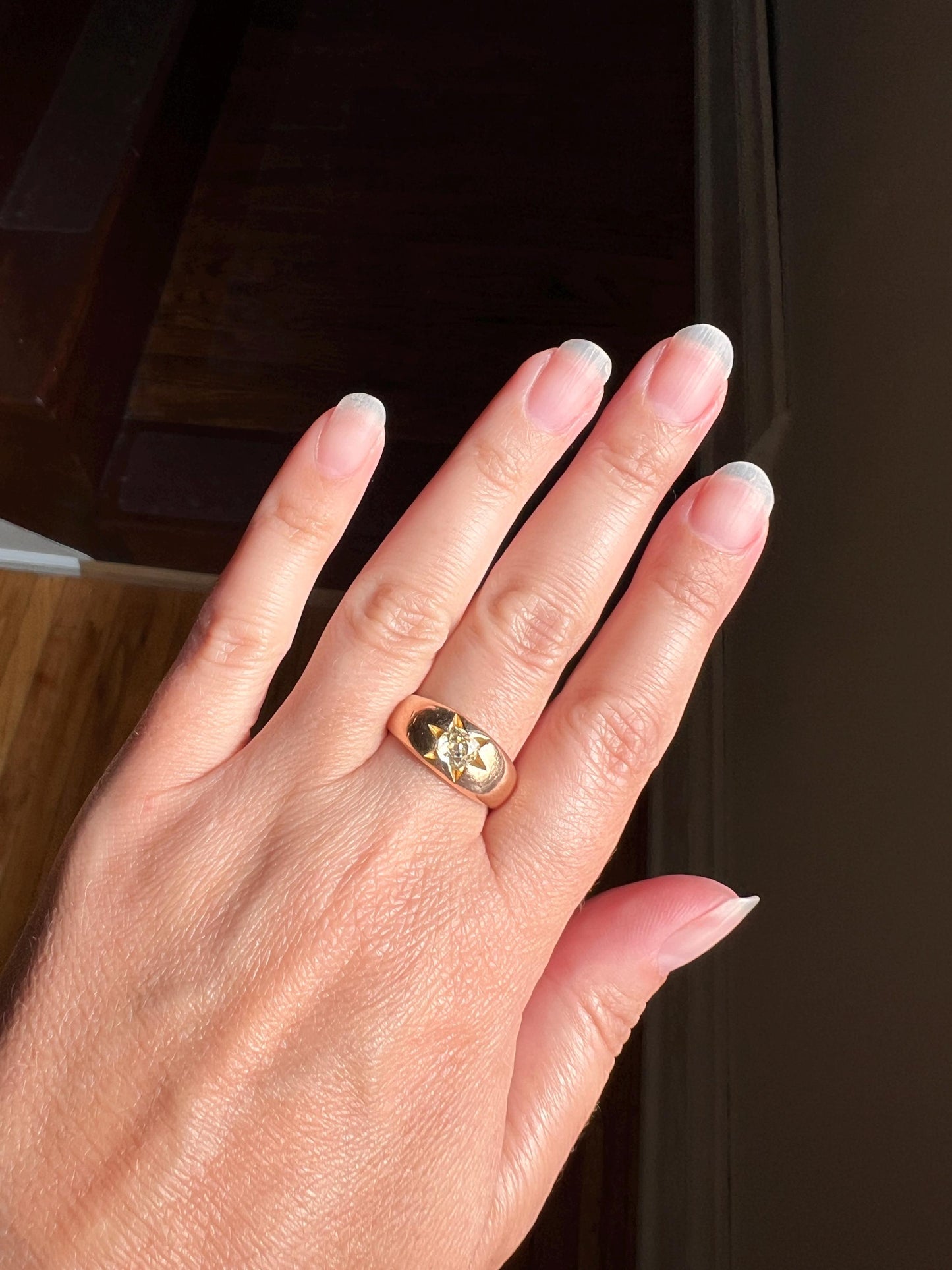 STAR Antique .6 Carat Pale YELLOW Old Mine Cut DIAMOND Gypsy Ring 8.3g 18k Gold Rosy Domed Chunky Band Romantic Gift Stacker Unisex 0.6 OmC