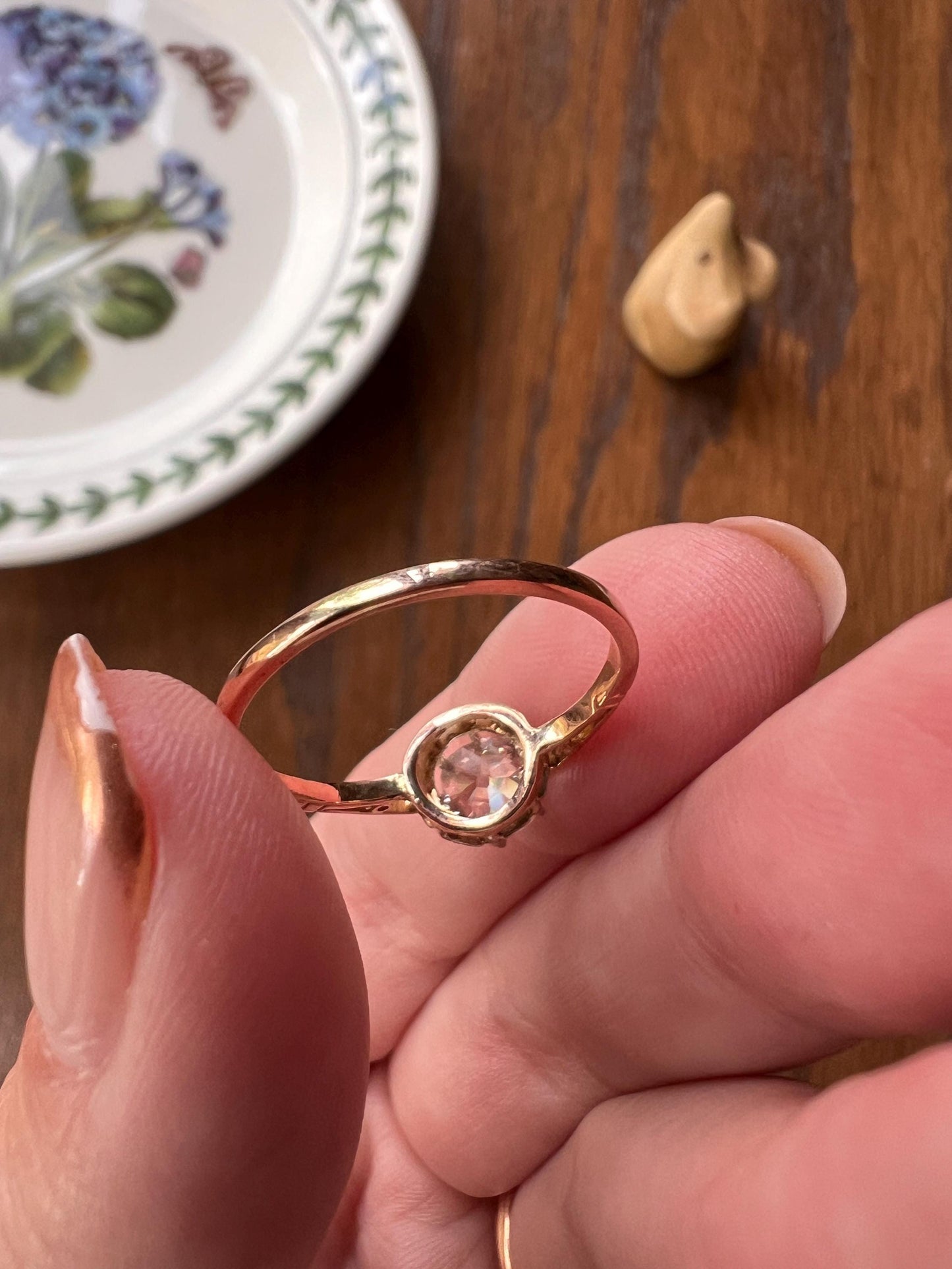 Antique 0.7 Carat Old Mine Cut DiAMOND Solitaire Ring 18k GOLD Solid Edwardian Engagement Romantic Gift Stacker OMC Tall Buttercup Illusion