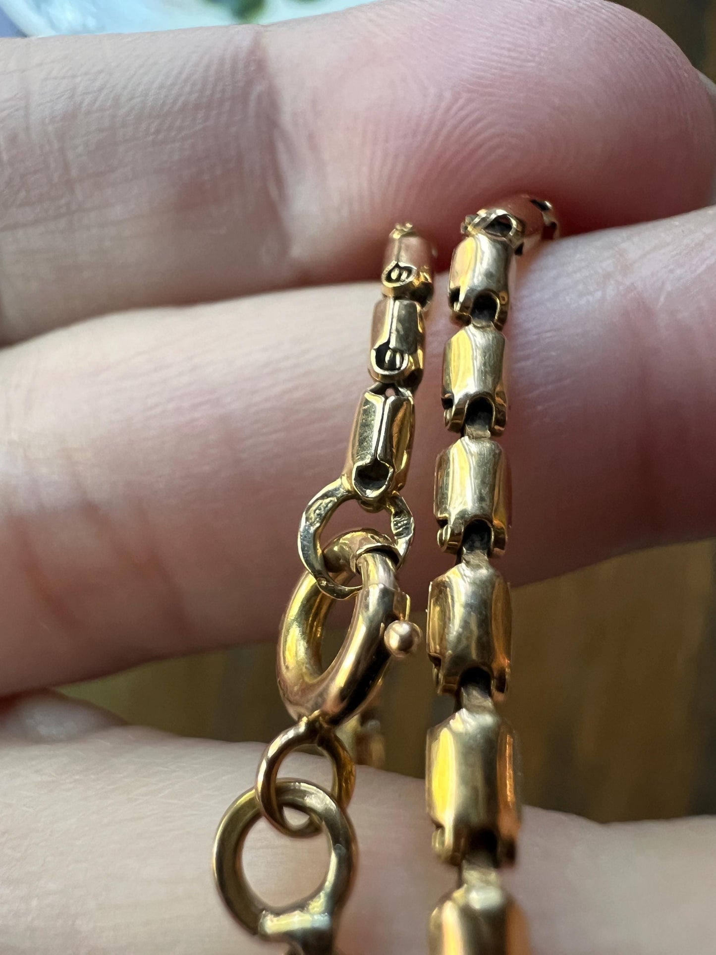 French Antique Tube Link Necklace Chain 15.75 Inch 6.7g 18k Gold Solid Ornate Collar Choker Pendant Holder Layer Belle Epoque Gift Neckmess