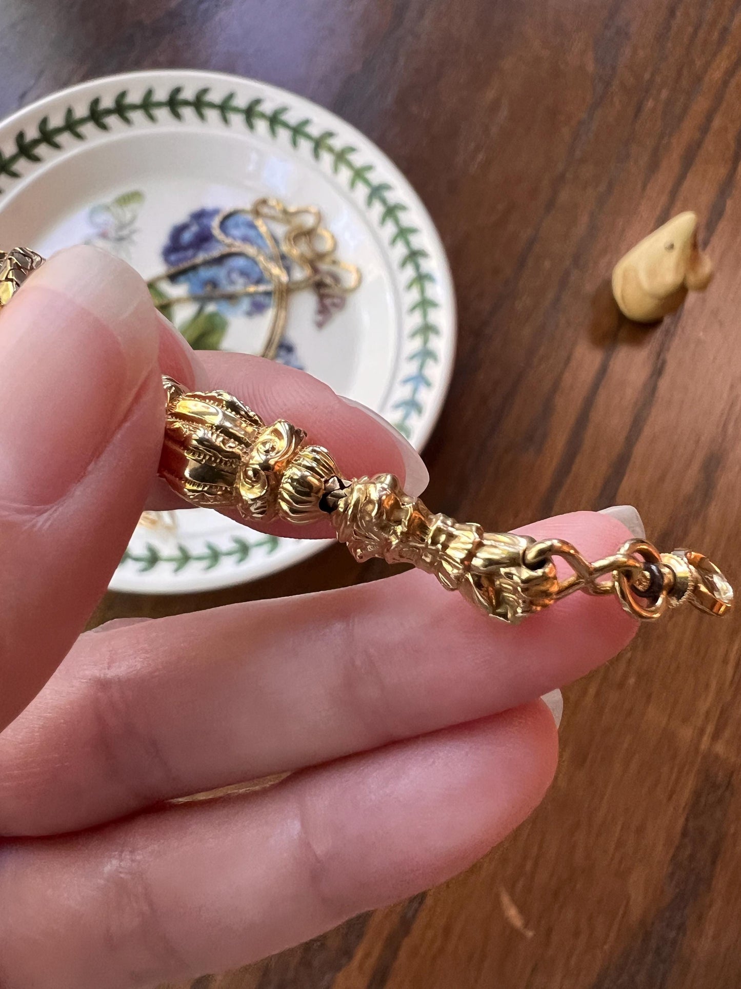 FIST French Antique VICTORIAN Necklace Pendant Holder 27.5g 18k Gold Figural Guard Watch Snake Chain Slide Hand Figa Dog Clip Screw Neckmess