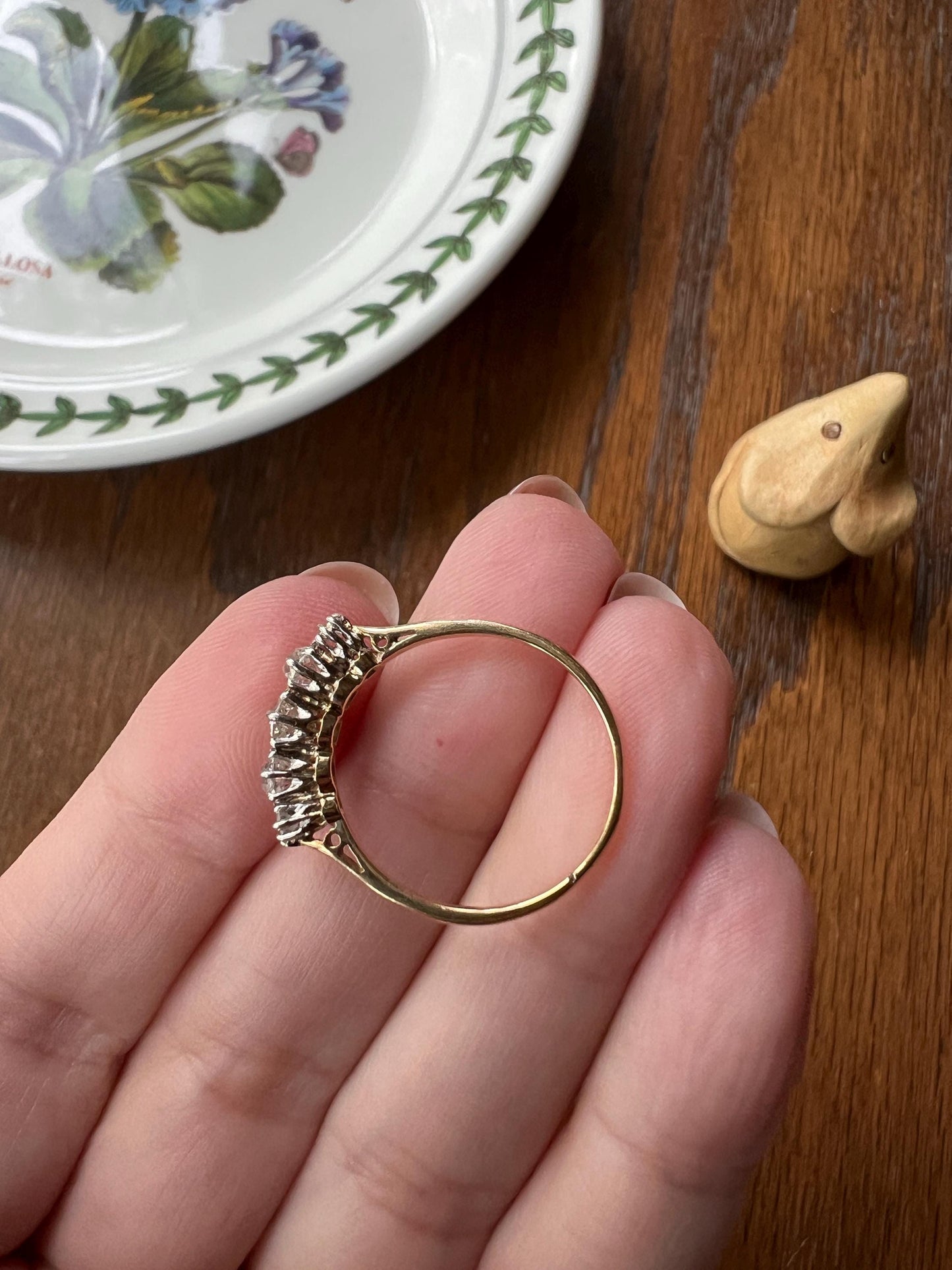 Antique .6 Carat Old Mine Cut DIAMOND 18k Gold & Platinum Five Stone Ring Tall Band Romantic Gift Stacker Linear Sparkly Victorian OMC
