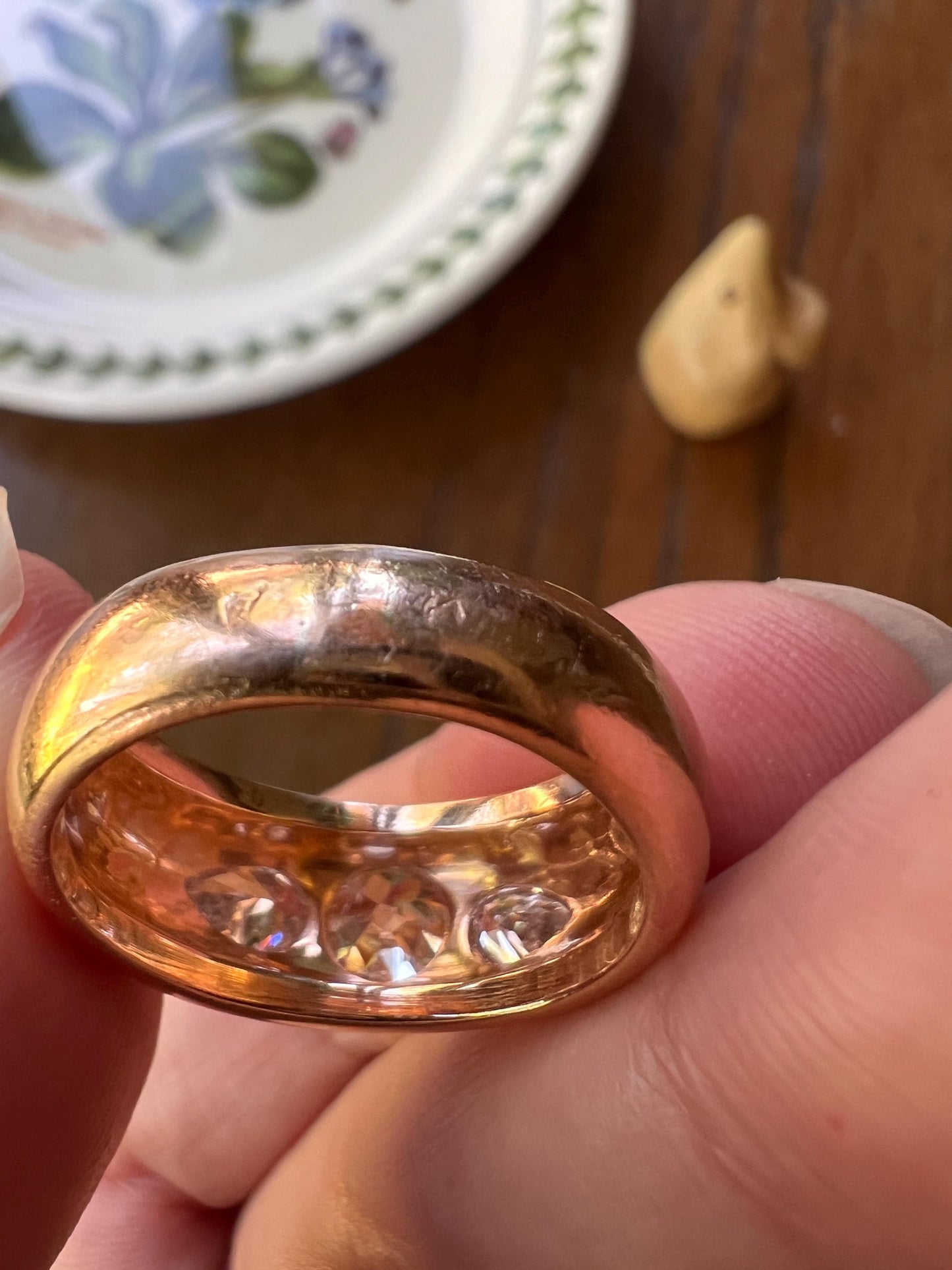 Chunky 1.75 Carat Old Mine Cut DIAMOND Pear Gypsy Ring 10g 18k Gold HEAVY Vintage Stacker 9mm Wide Gypsy Band French OMC Three Stone Wedding