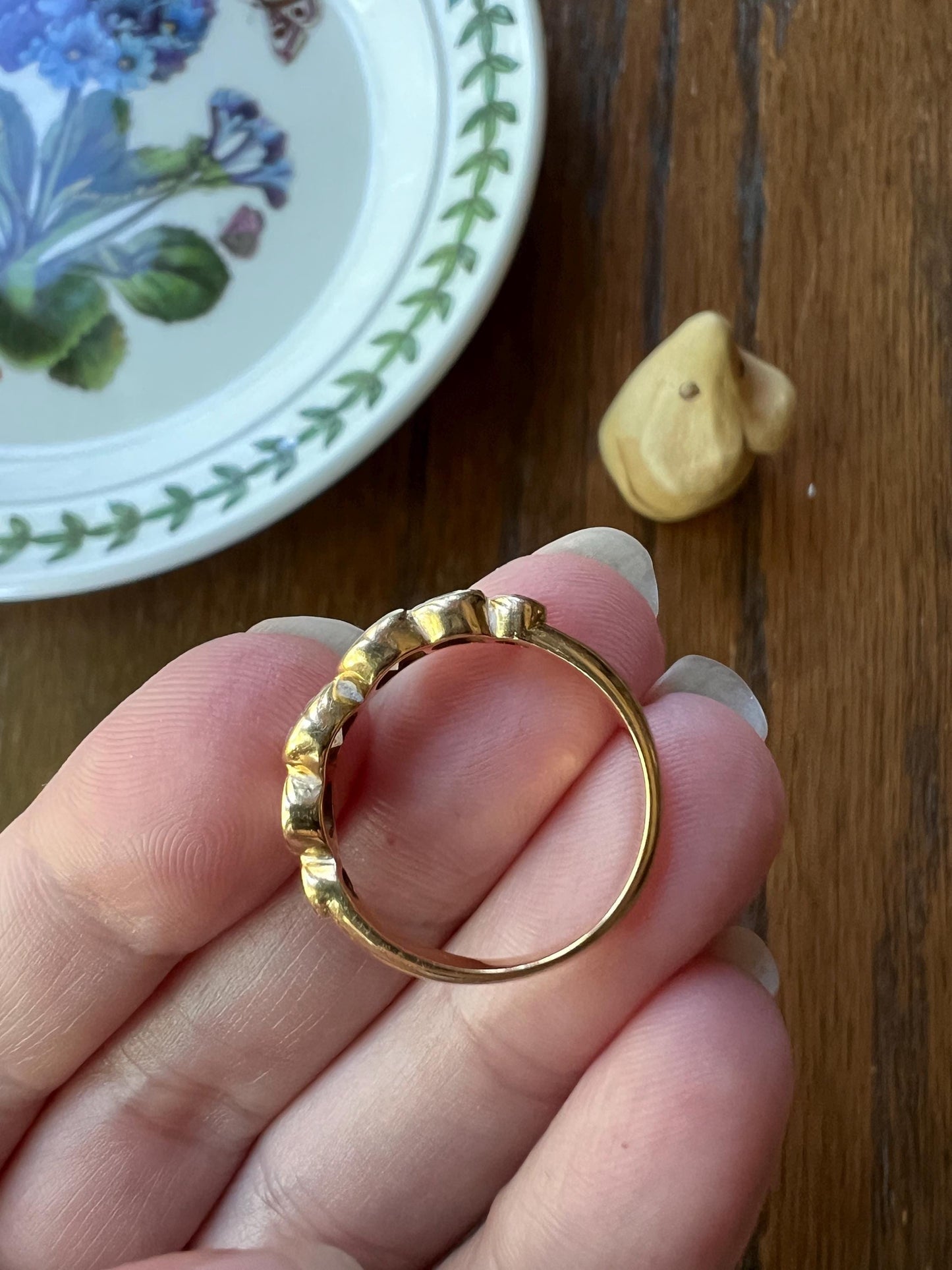 Unique SIX Stone .84 Carat Old European Transitional Cut DIAMOND Set Band Stacker Ring 18k Gold French Vintage Wedding OEC Circular Bezel