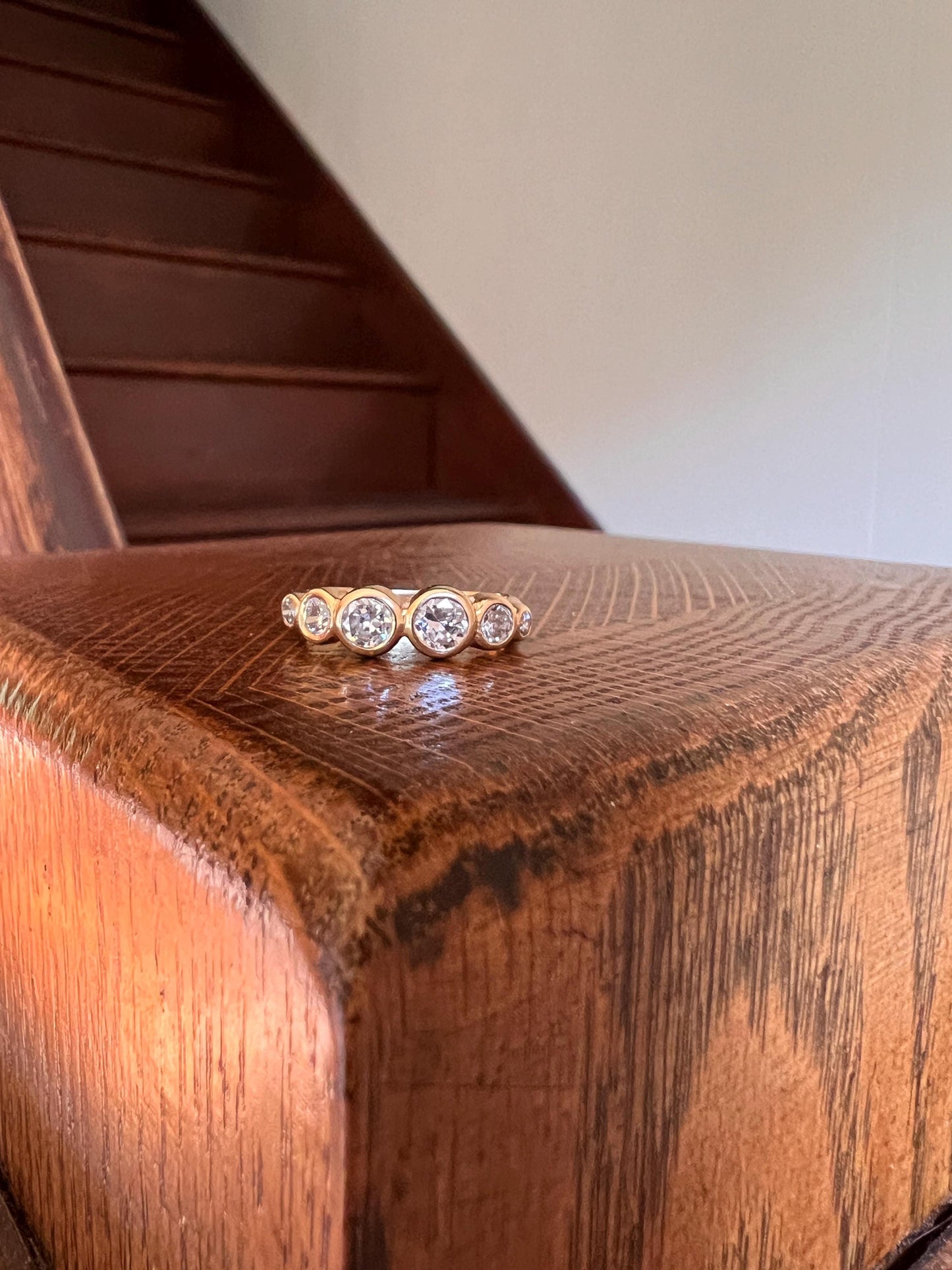 Unique SIX Stone .84 Carat Old European Transitional Cut DIAMOND Set Band Stacker Ring 18k Gold French Vintage Wedding OEC Circular Bezel