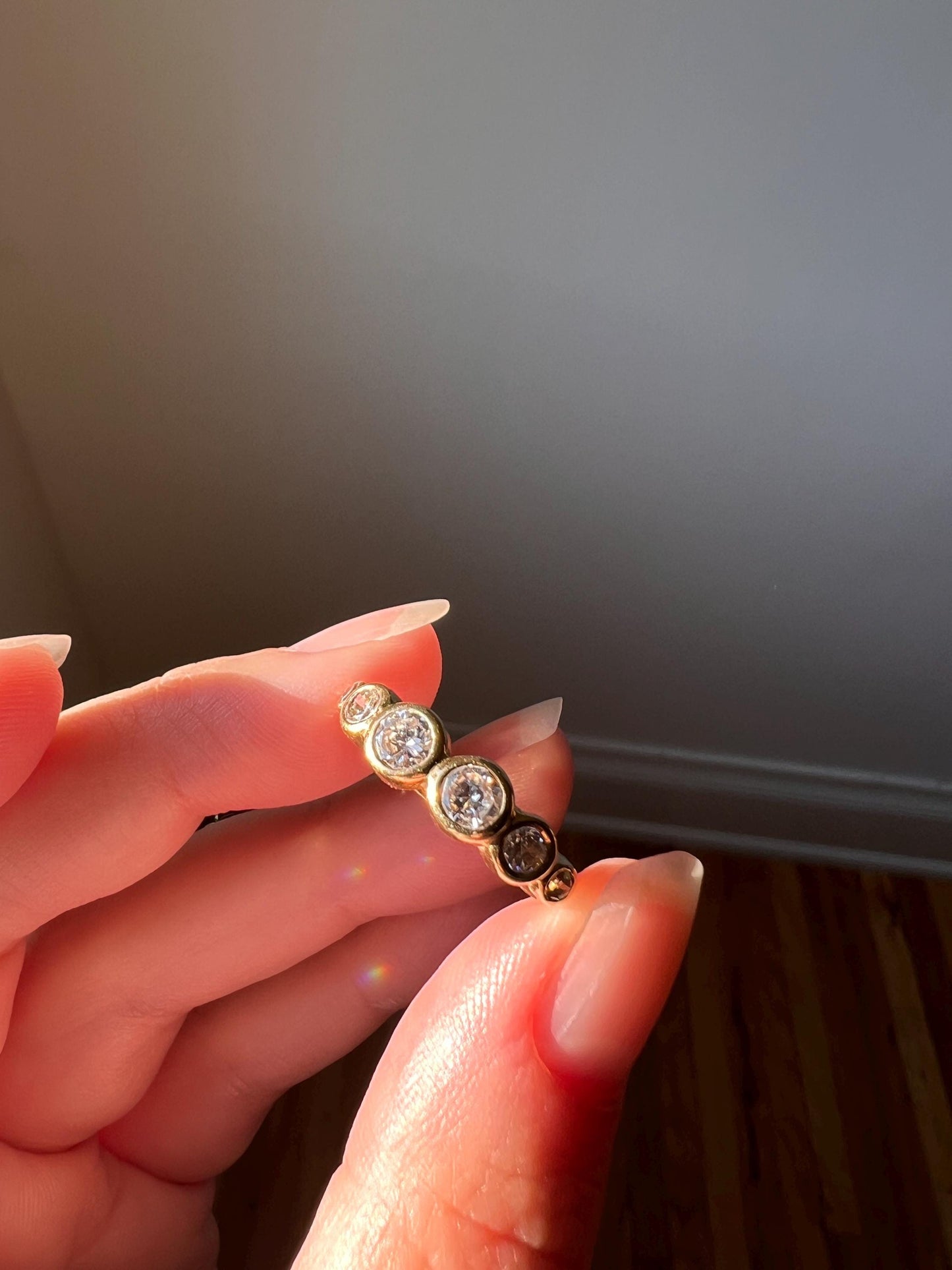Unique SIX Stone .84 Carat Old European Transitional Cut DIAMOND Set Band Stacker Ring 18k Gold French Vintage Wedding OEC Circular Bezel