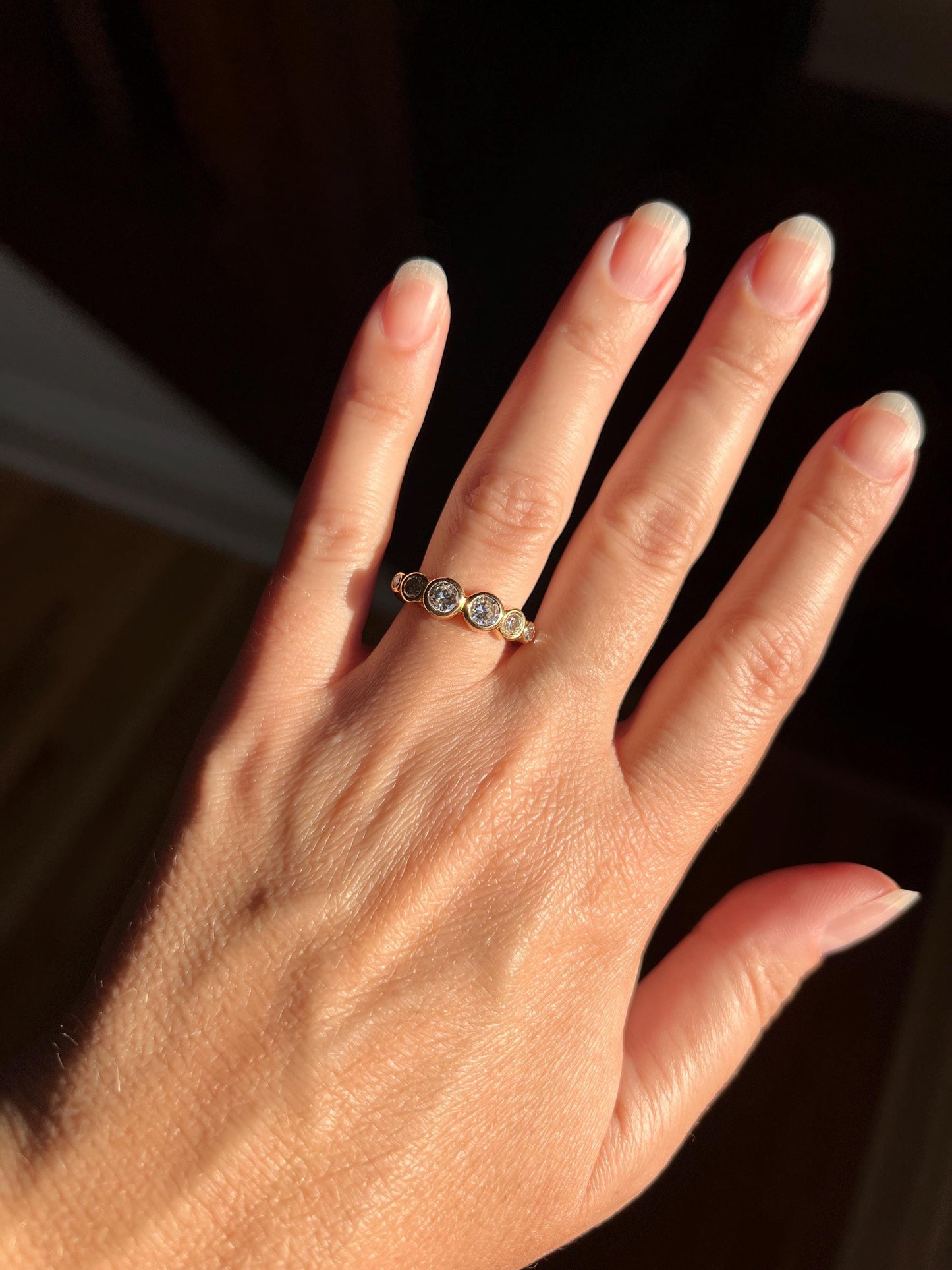 Unique SIX Stone .84 Carat Old European Transitional Cut DIAMOND Set Band Stacker Ring 18k Gold French Vintage Wedding OEC Circular Bezel