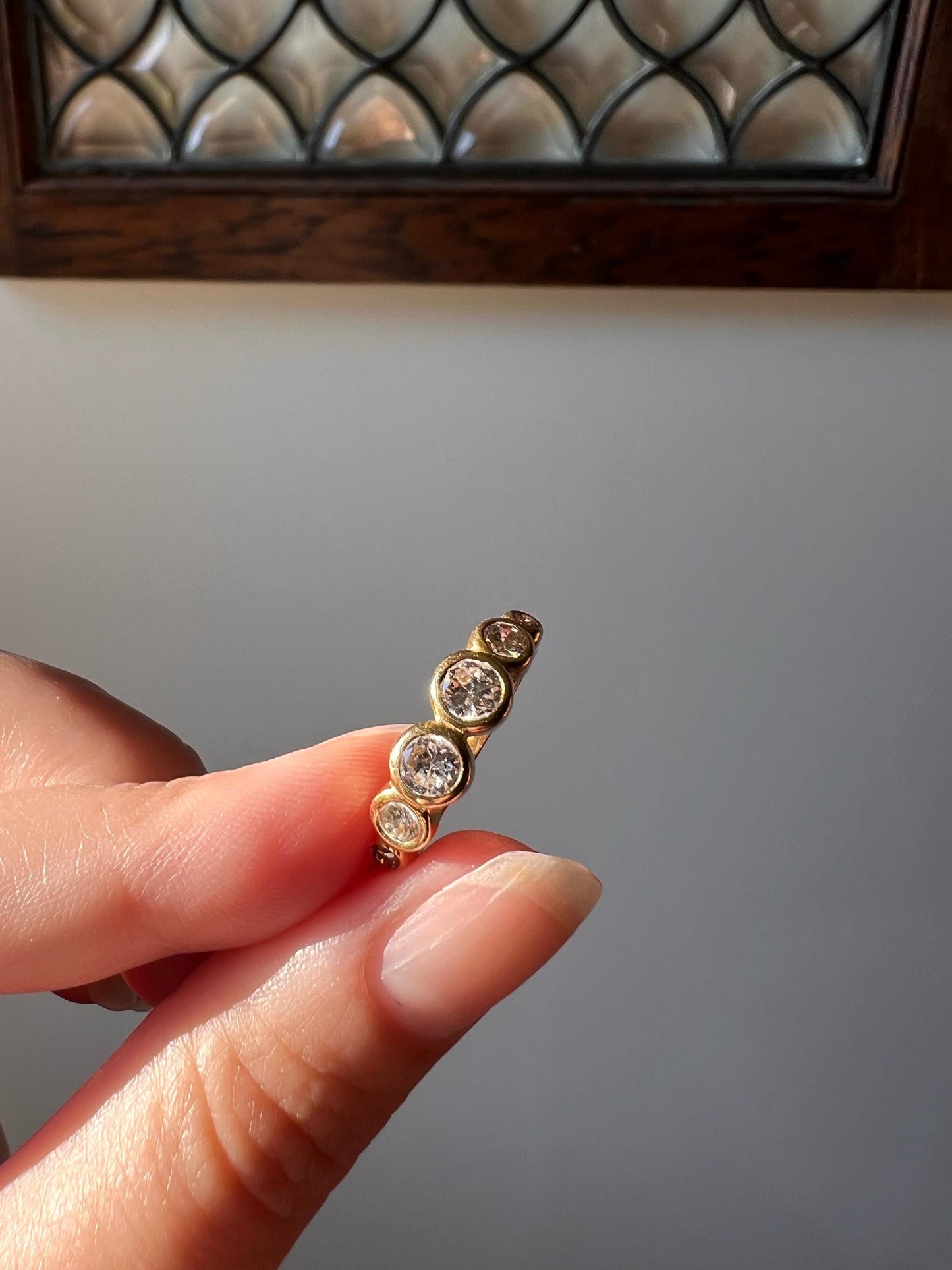 Unique SIX Stone .84 Carat Old European Transitional Cut DIAMOND Set Band Stacker Ring 18k Gold French Vintage Wedding OEC Circular Bezel