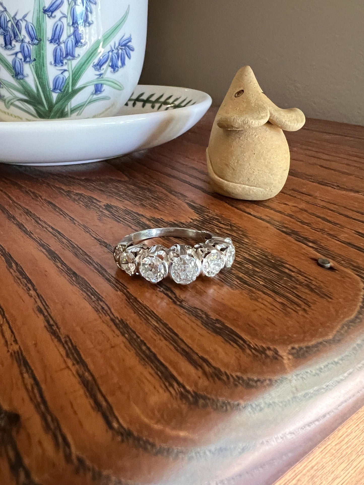 MEGA 2.8 Carat Five Stone Transitional Old Mine Cut DIAMOND Platinum Ring French Vintage Band Tall Chunky Stacker Art Deco Wedding OMC OeC