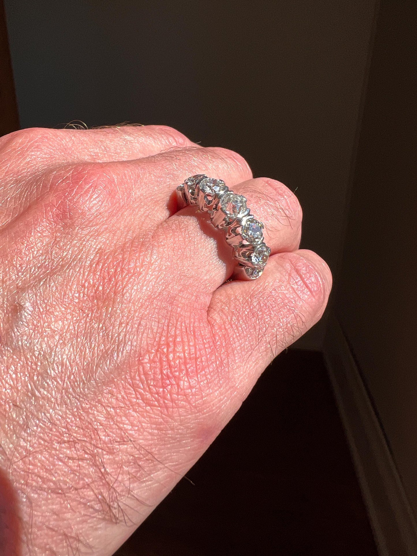 MEGA 2.8 Carat Five Stone Transitional Old Mine Cut DIAMOND Platinum Ring French Vintage Band Tall Chunky Stacker Art Deco Wedding OMC OeC