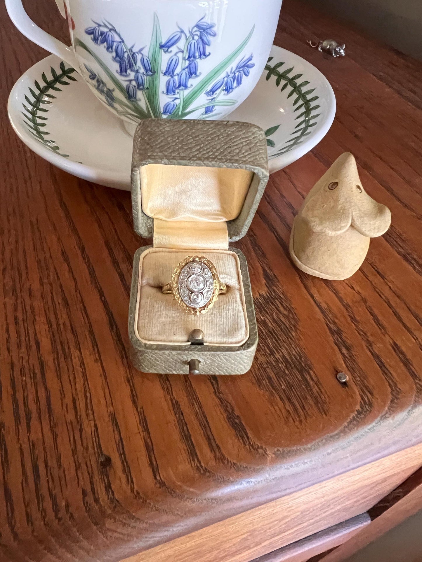 Unique .75 Carat Old European Cut DIAMOND Floral Garland French Antique 18k Gold Rose Cut Ring Forget Me Not Halo Belle Epoque Figural Gift