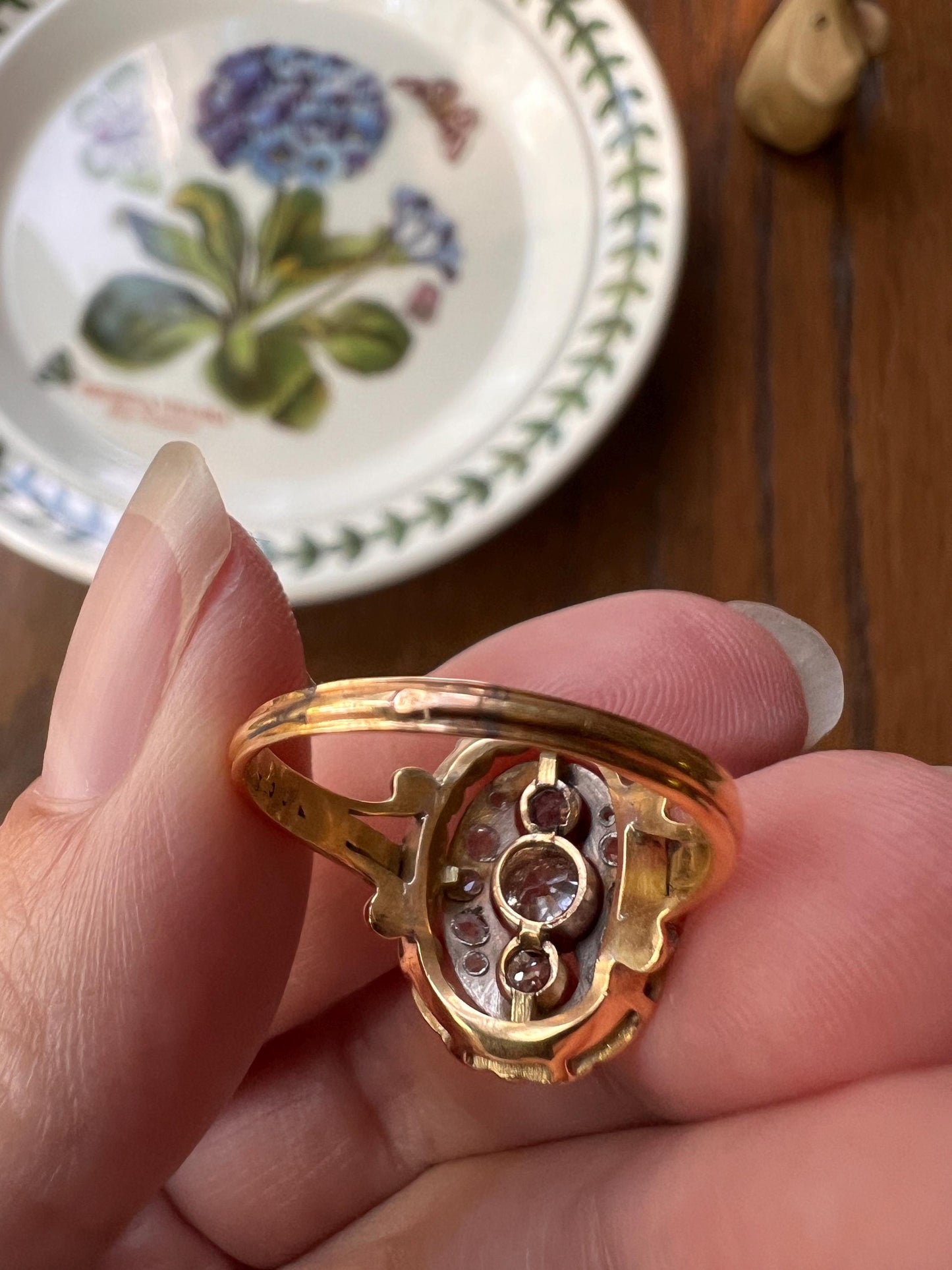 Unique .75 Carat Old European Cut DIAMOND Floral Garland French Antique 18k Gold Rose Cut Ring Forget Me Not Halo Belle Epoque Figural Gift